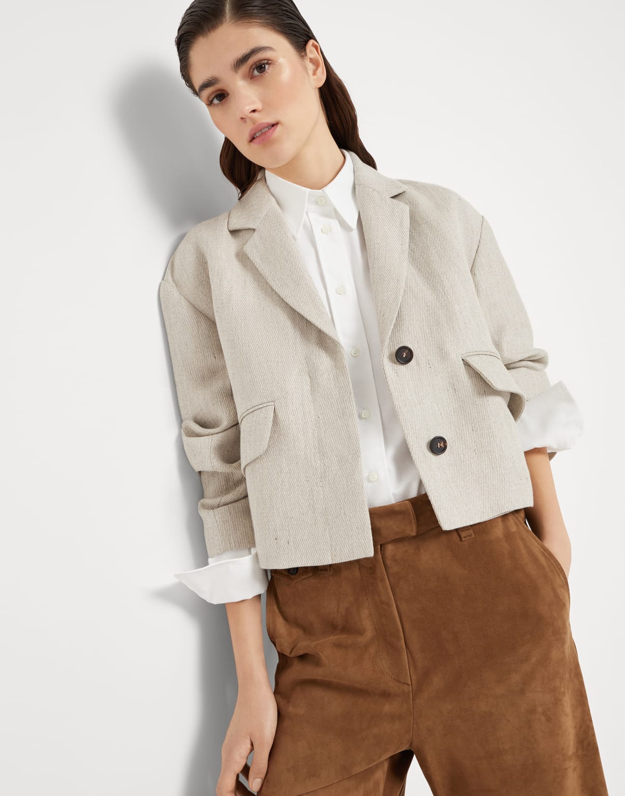 Outerwear with monili Cool Beige Woman - Brunello Cucinelli