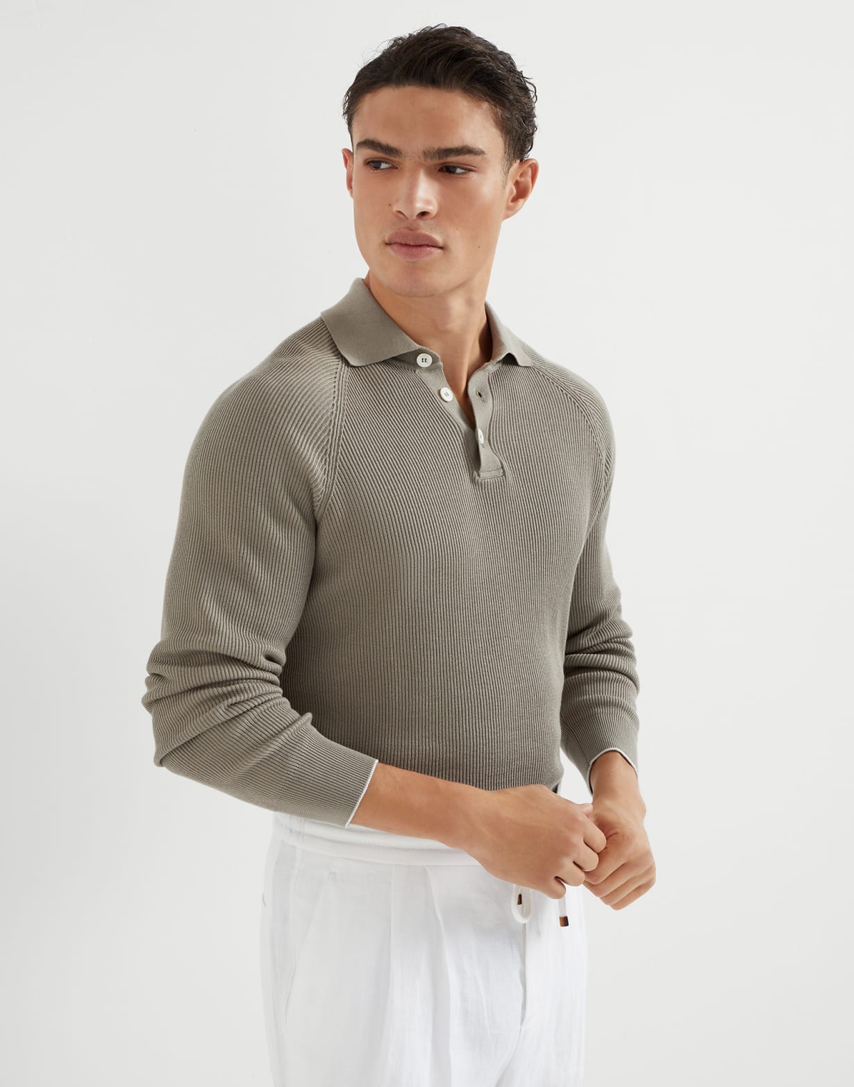 Polo-style sweater Khaki Man - Brunello Cucinelli