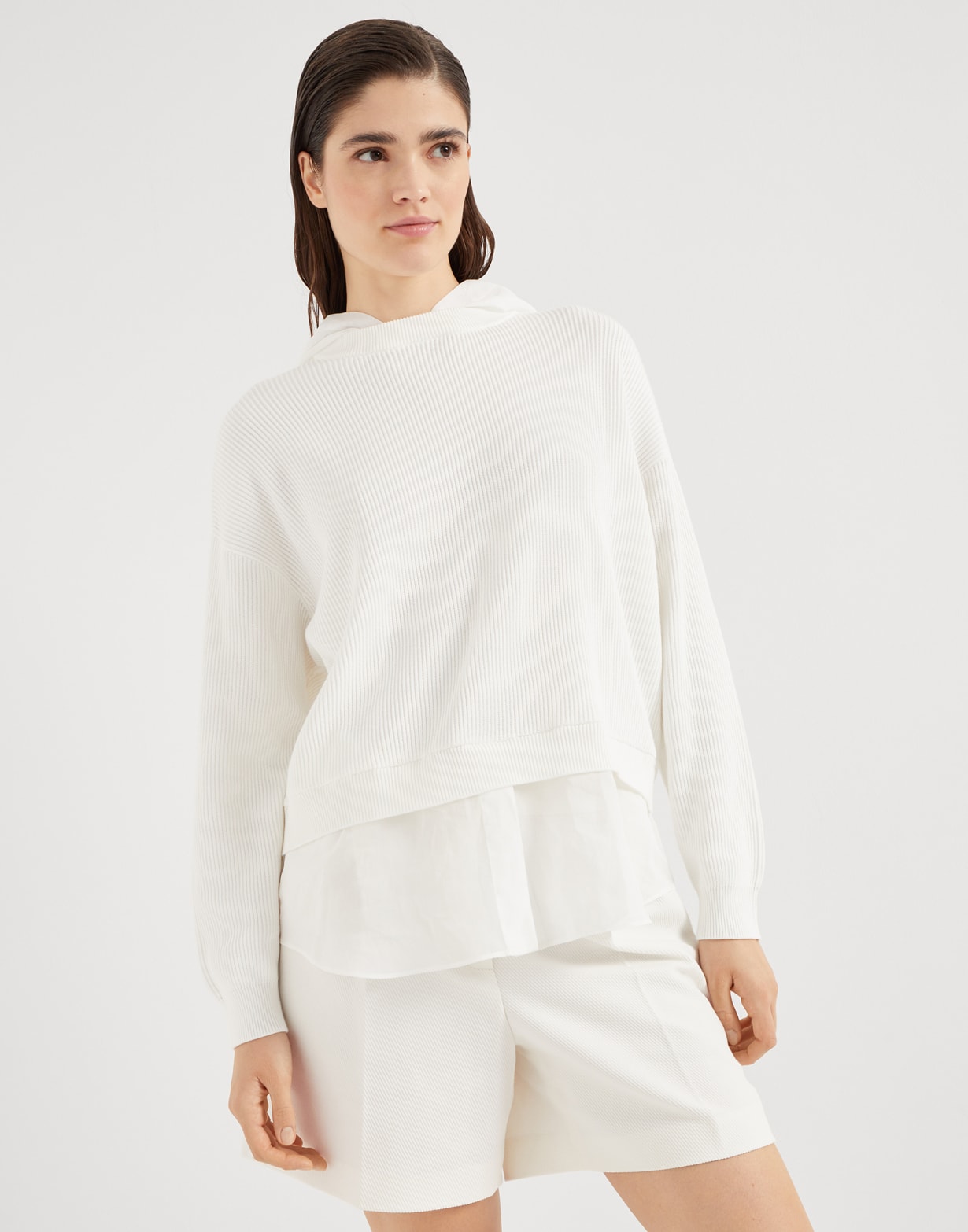 Faux Layered sweatshirt with monili Panama Woman - Brunello Cucinelli