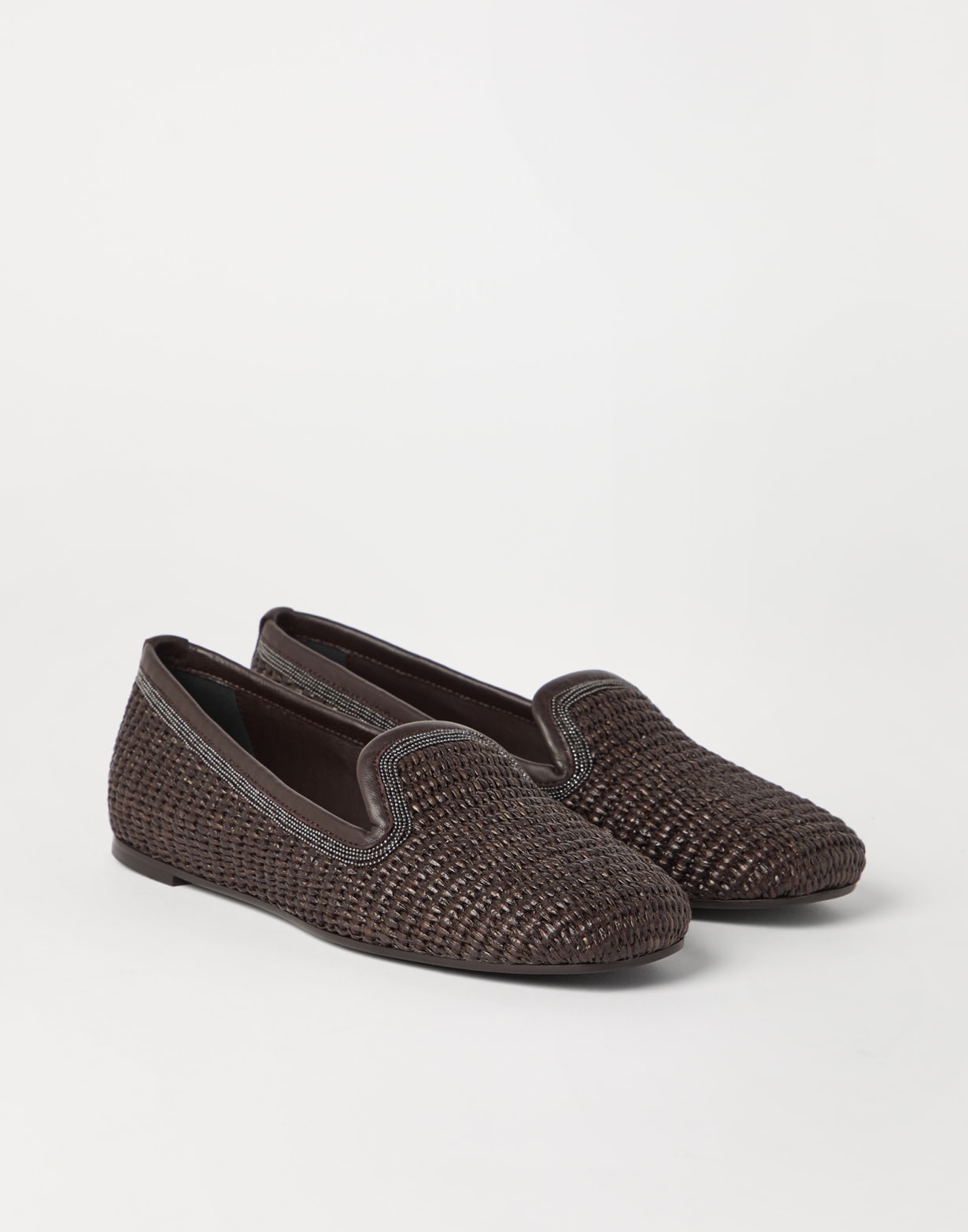 Slippers ornés de Monile Marron Femme - Brunello Cucinelli