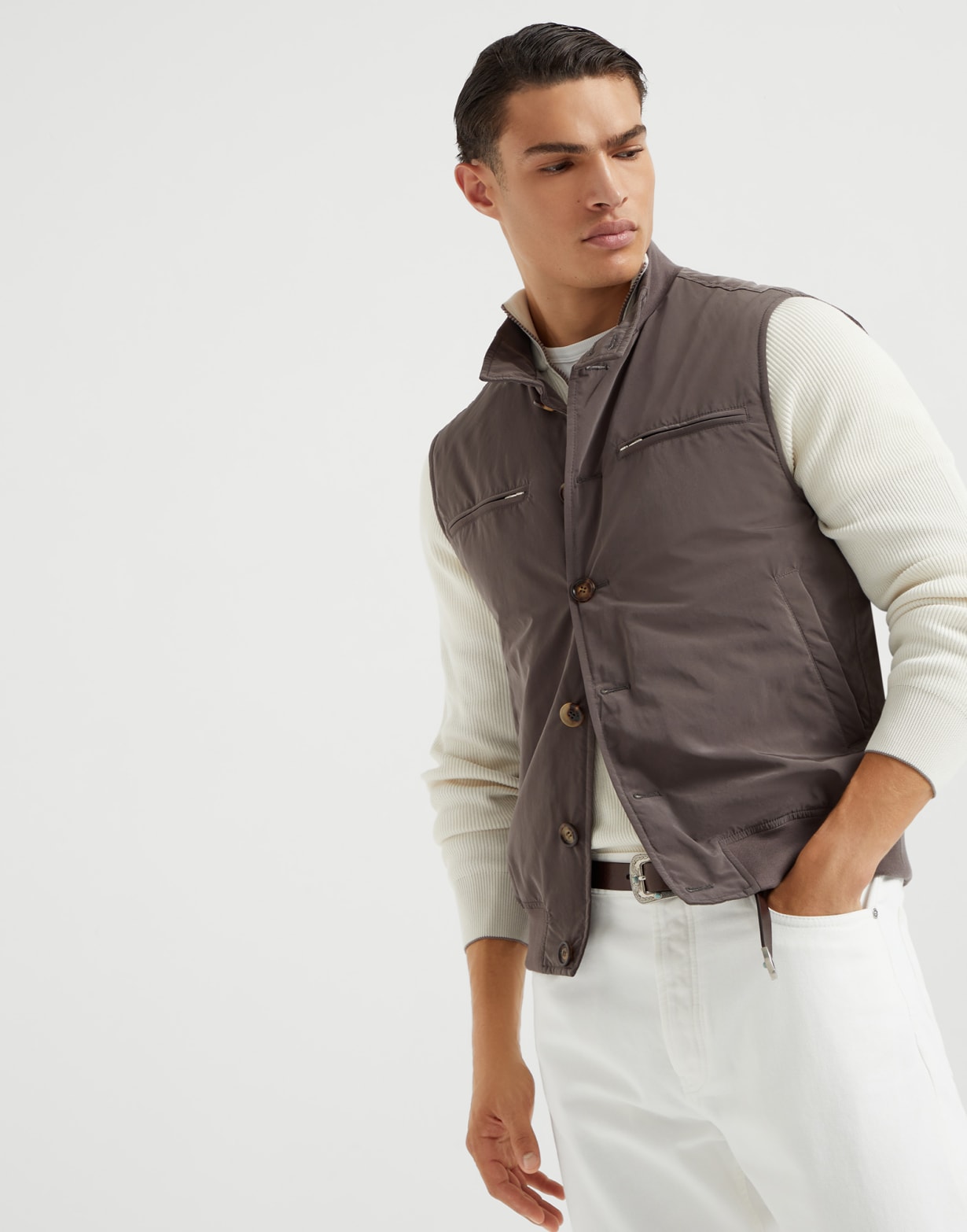 Microfiber vest Coffee Man - Brunello Cucinelli