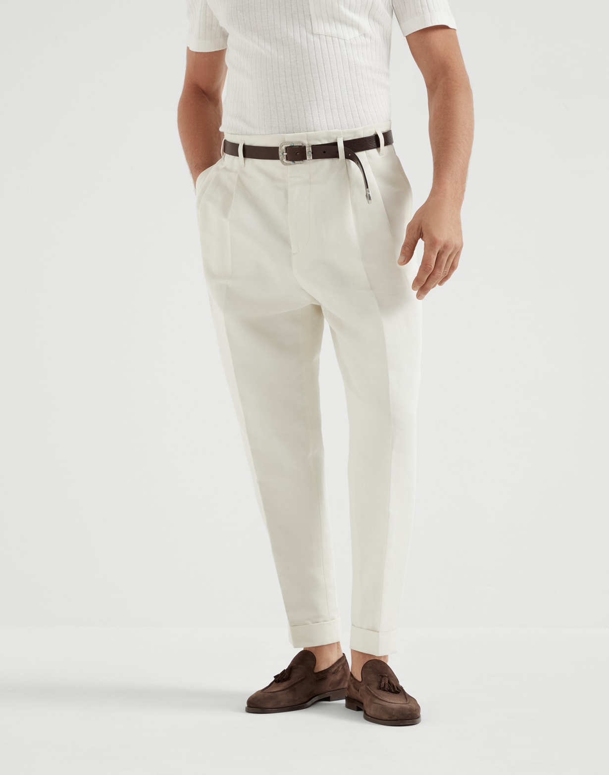 Gabardine trousers Ecru Man - Brunello Cucinelli