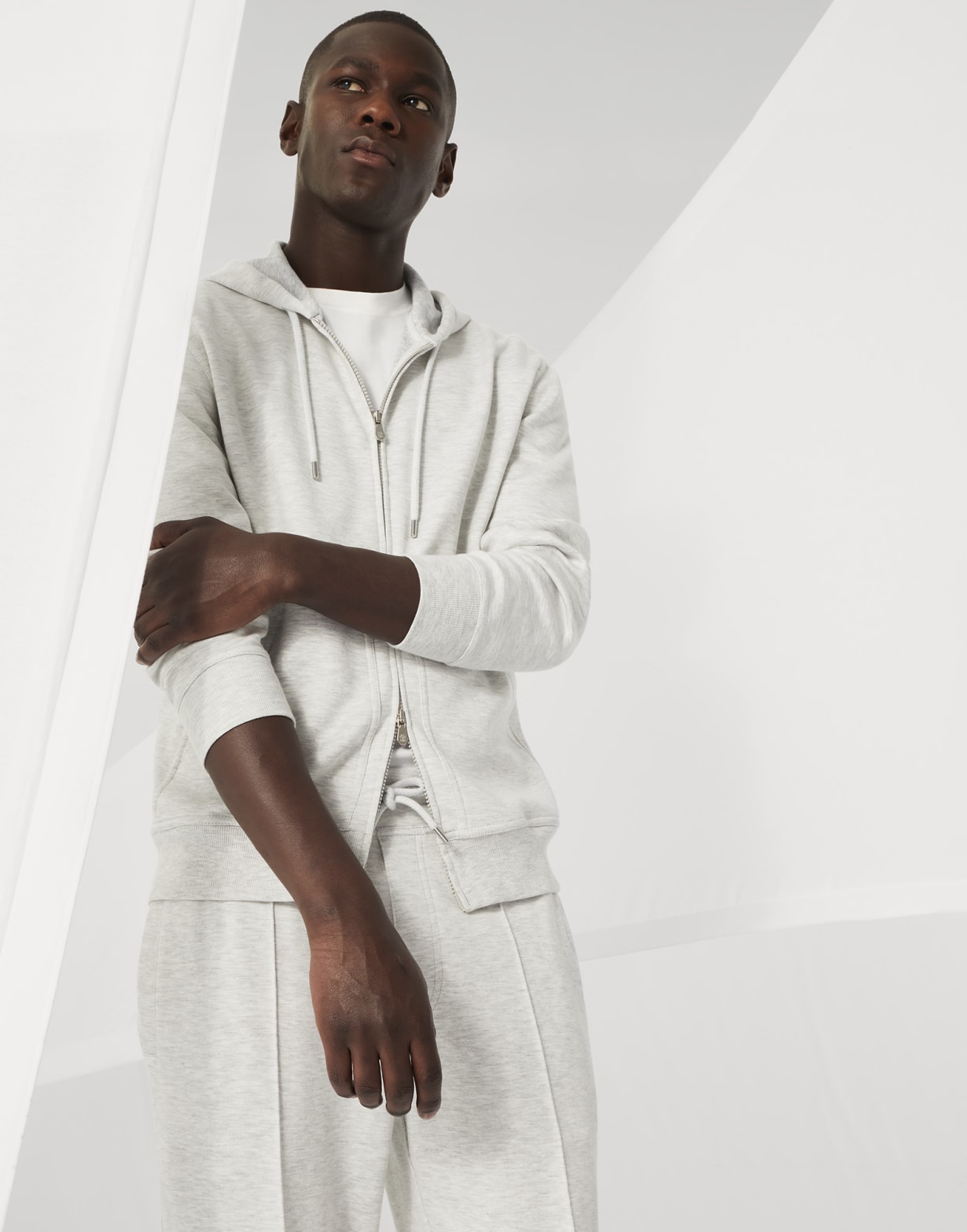 Толстовка из двойного футера Жемчужно-Серый Мужчина - Brunello Cucinelli