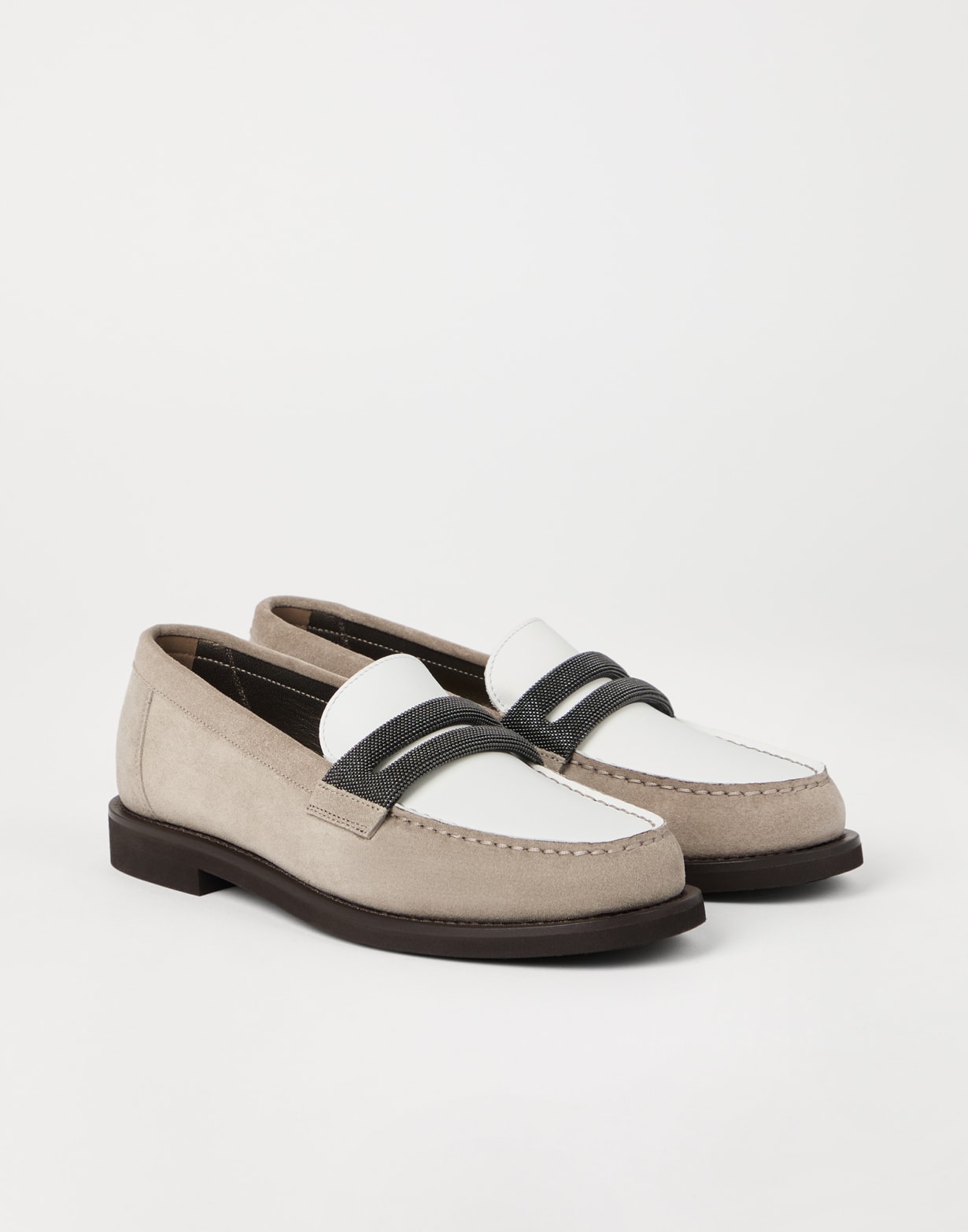 Suede Penny loafer Light Grey Woman - Brunello Cucinelli