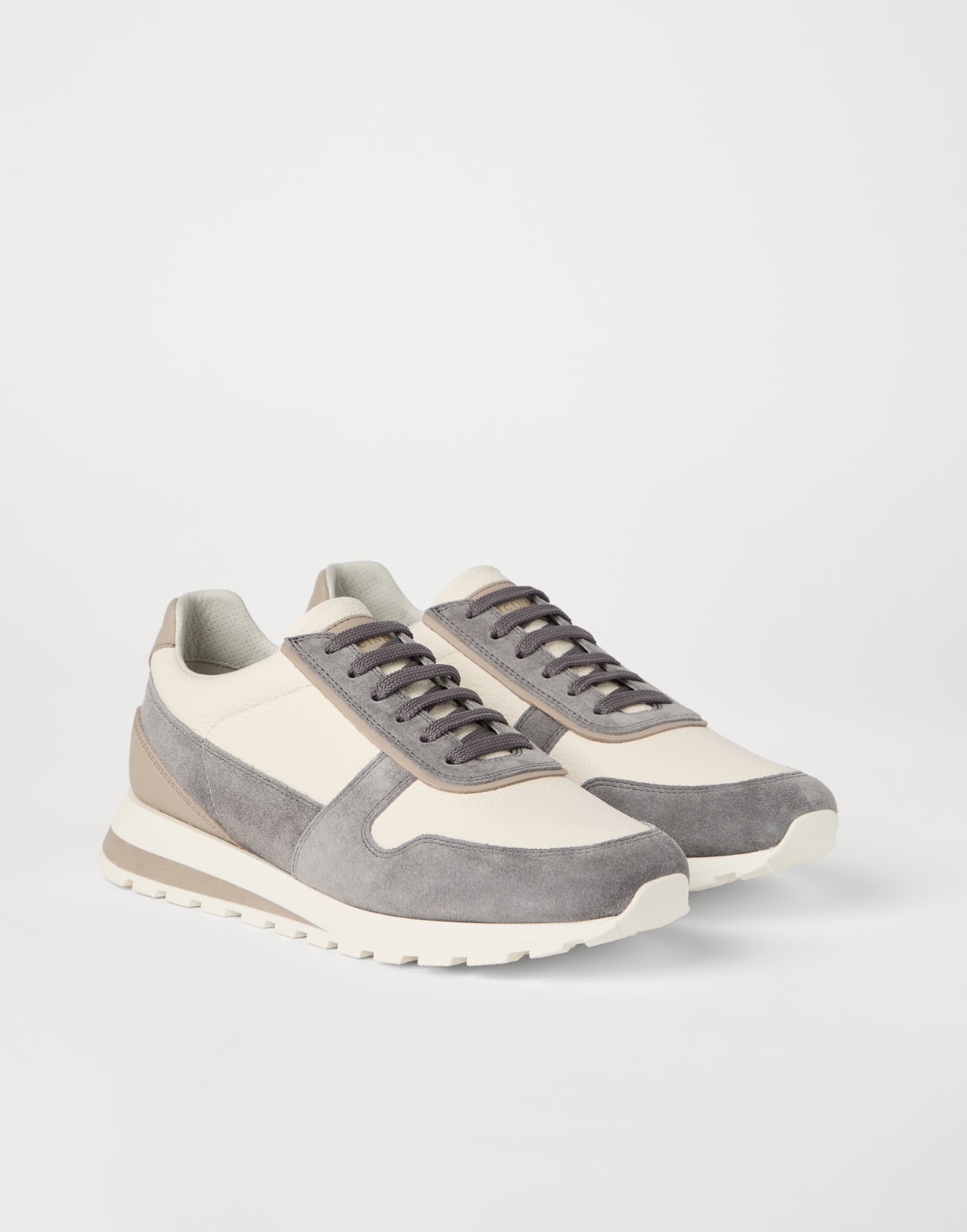 Calfskin and suede runners Grey Man - Brunello Cucinelli