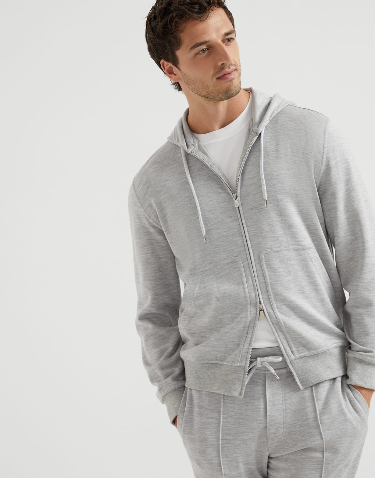 Cashmere and silk French terry sweatshirt Light Grey Man - Brunello Cucinelli