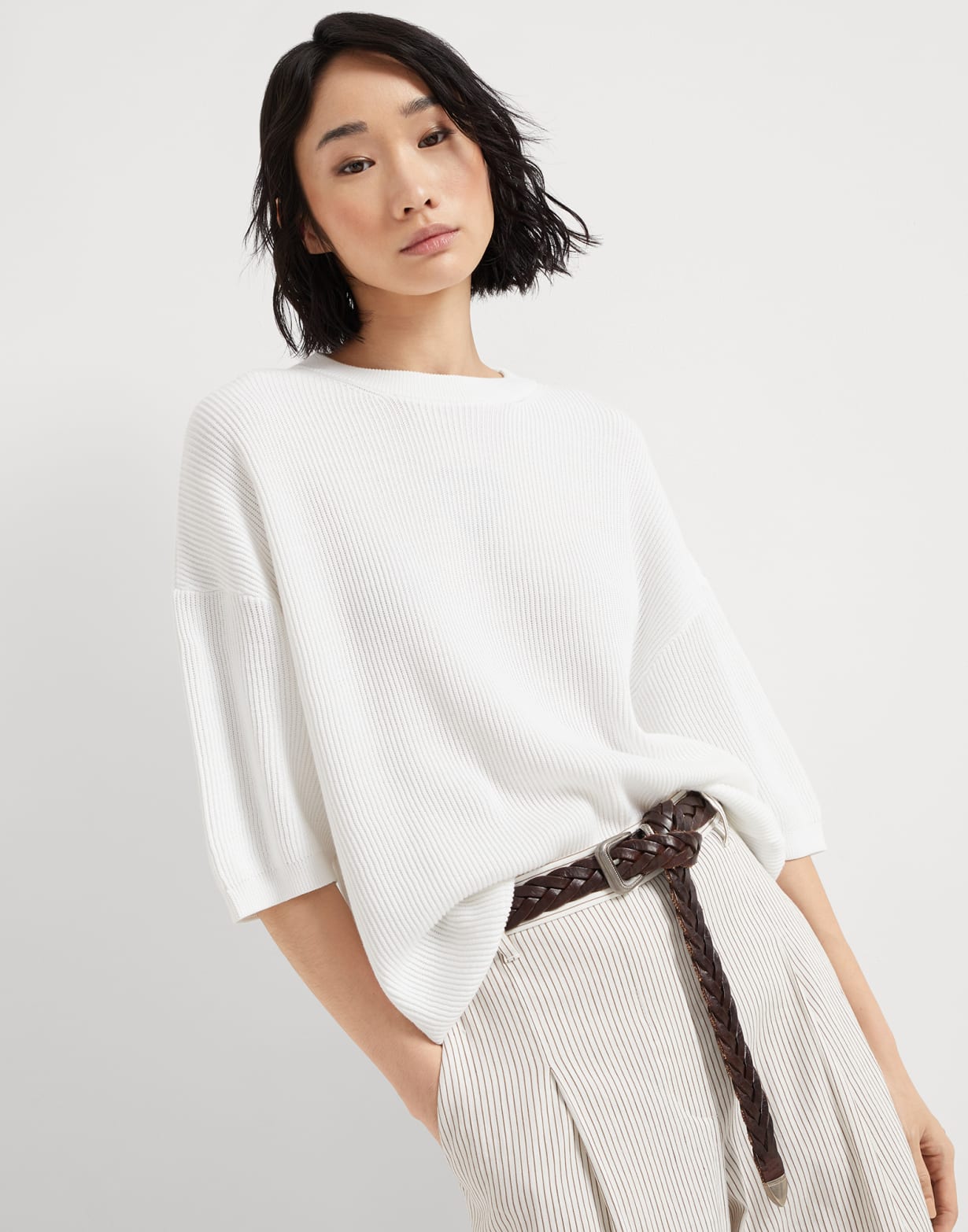 English Rib knit sweater White Woman - Brunello Cucinelli