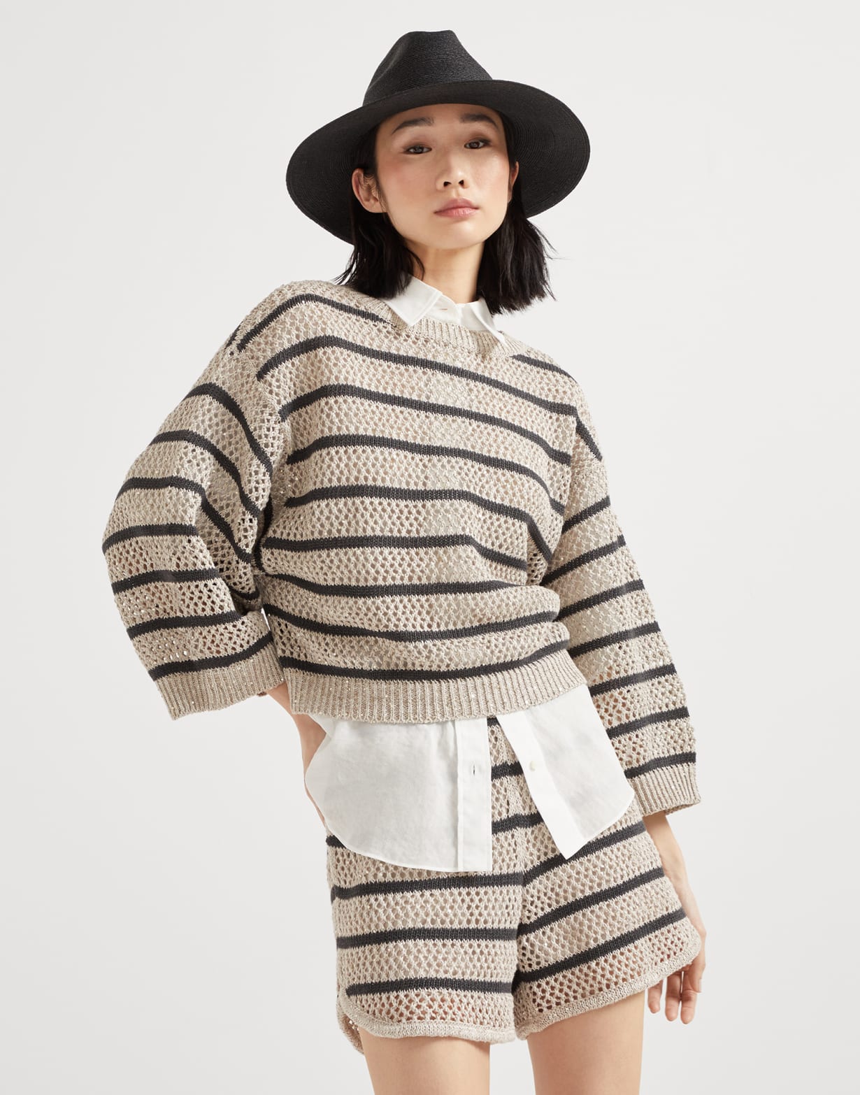 Dazzling Net sweater Light Grey Woman - Brunello Cucinelli