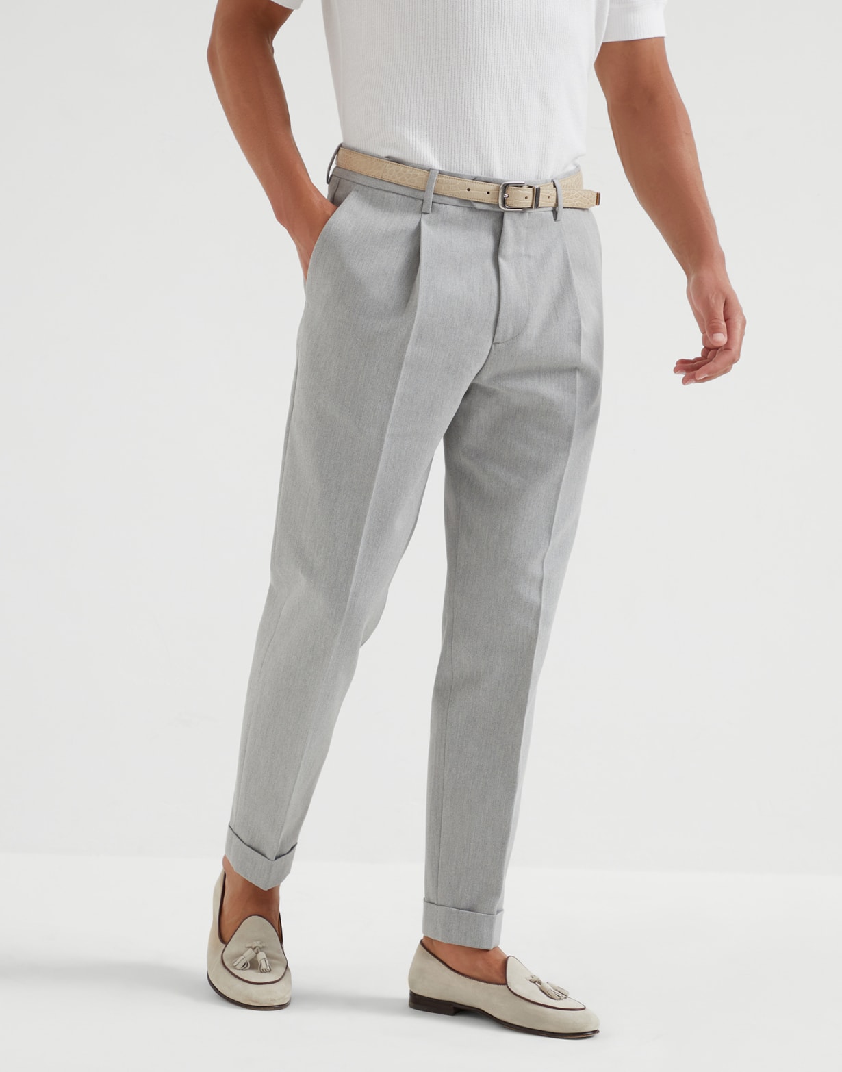 Trousers with pleats Pearl Grey Man - Brunello Cucinelli