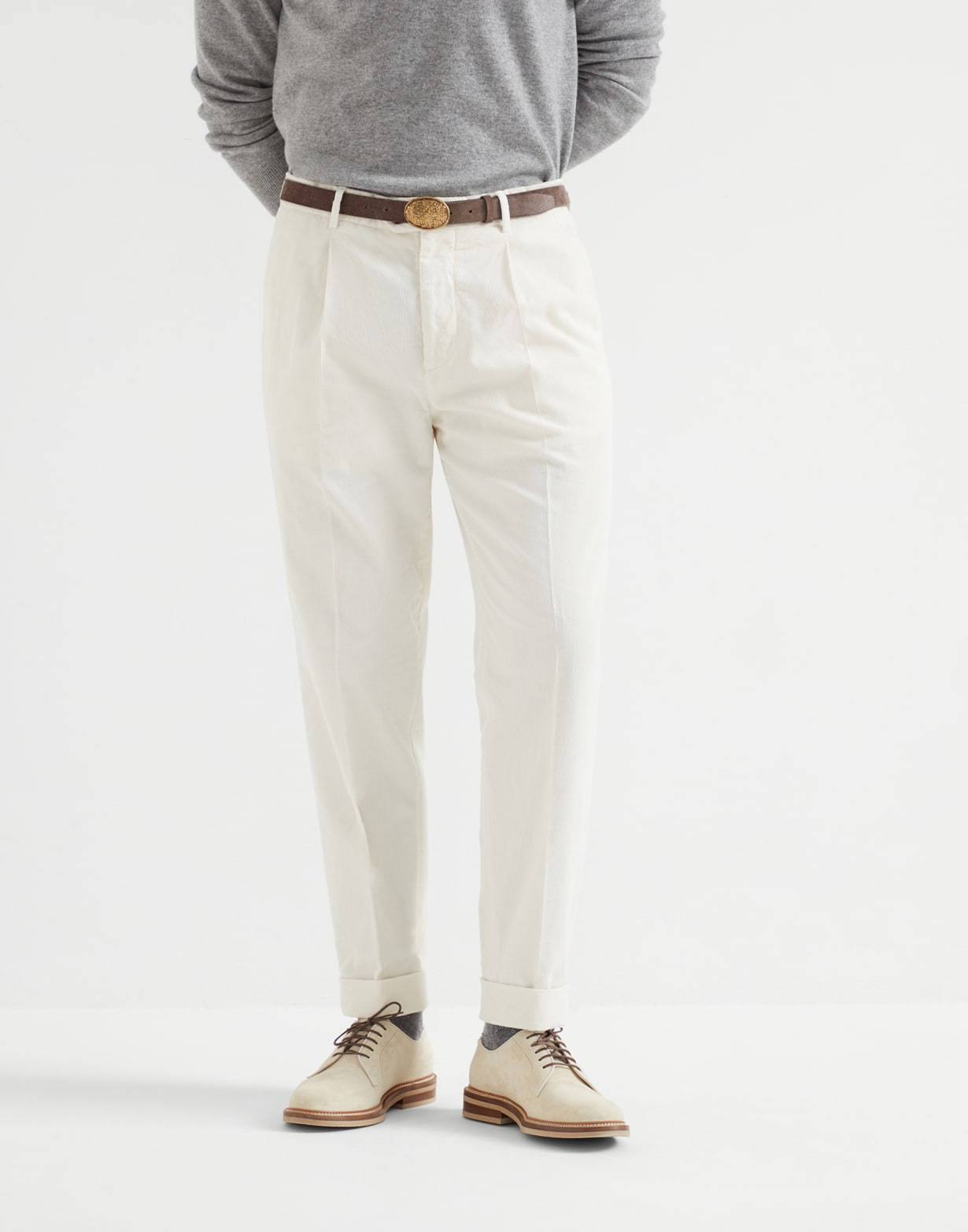 Pantalon en velours côtelé Blanc Cassé Homme - Brunello Cucinelli