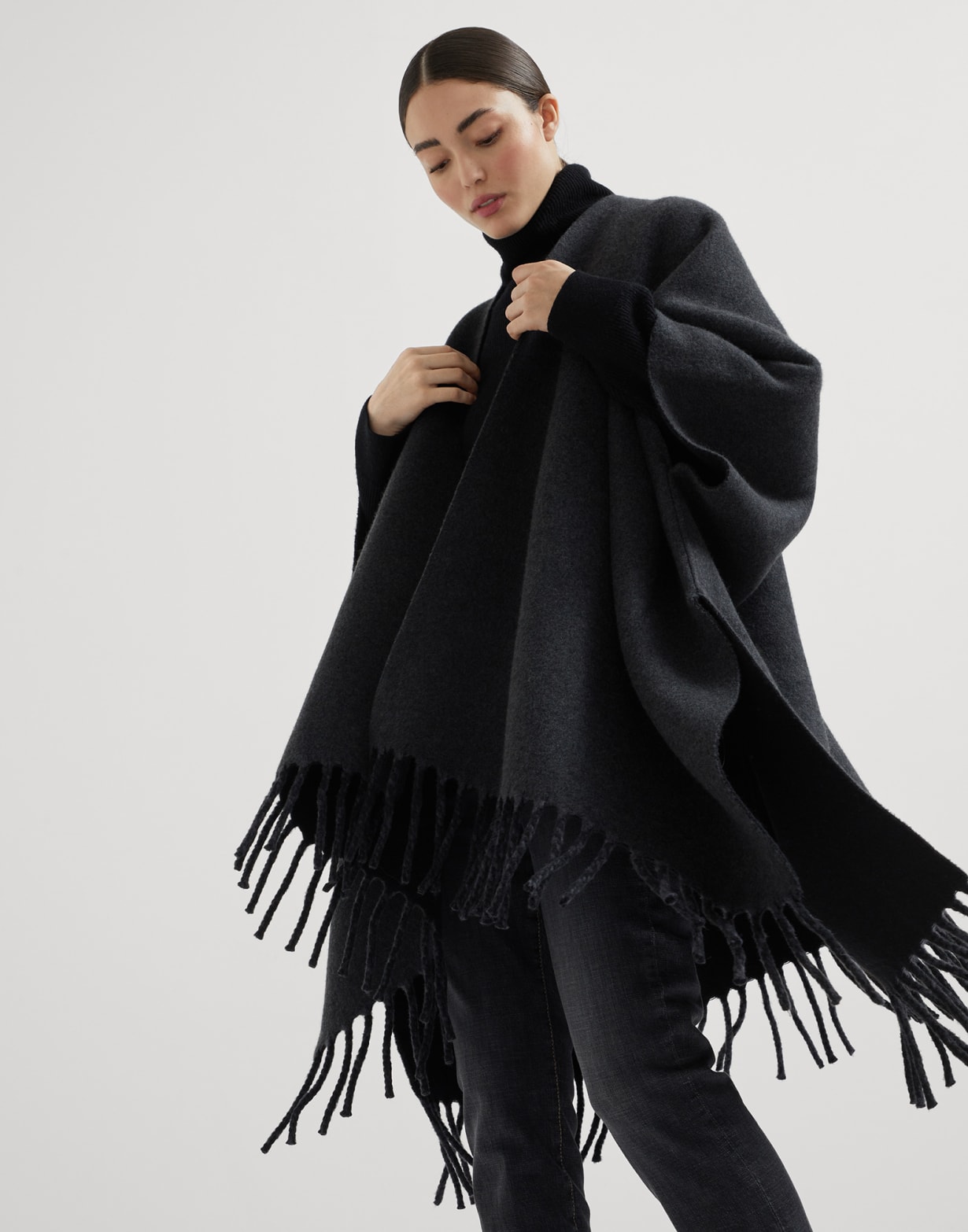Double knit poncho Anthracite Woman - Brunello Cucinelli