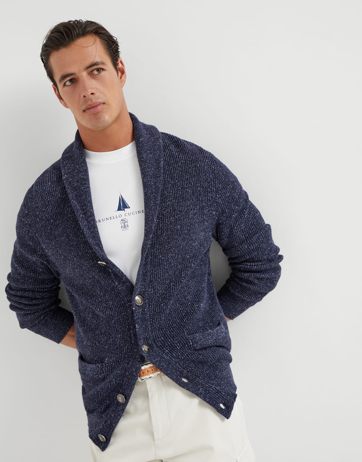Chiné cardigan Navy Blue Man - Brunello Cucinelli