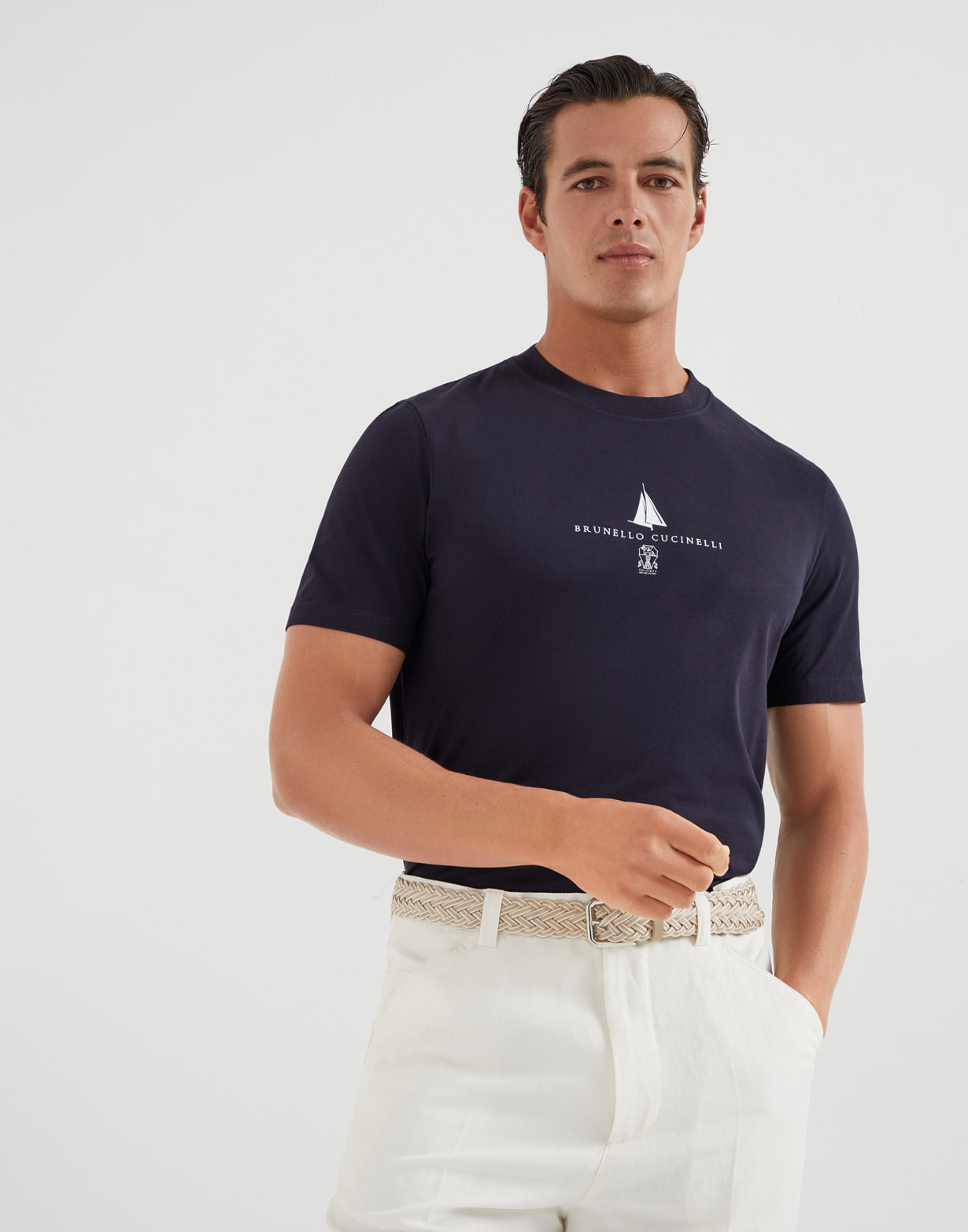 Camiseta con estampado Azul Aviación Hombre - Brunello Cucinelli