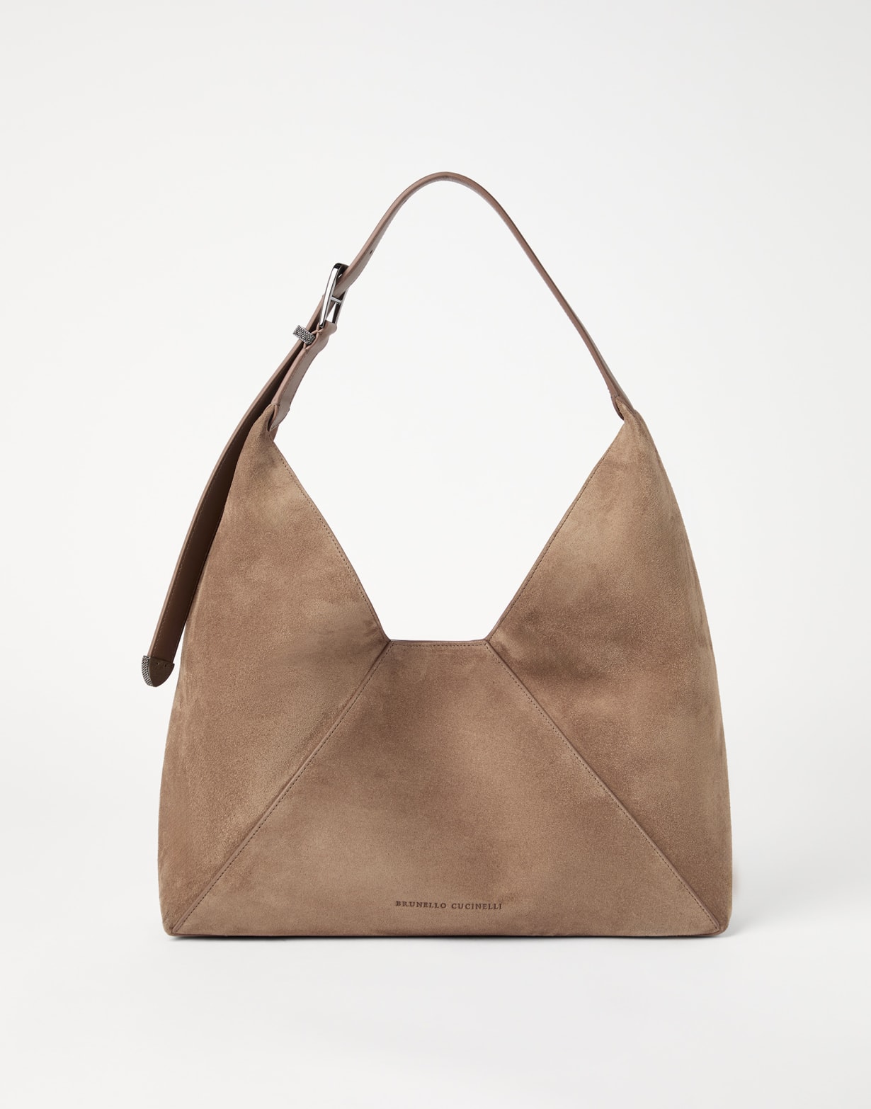 Sac Hobo BC Duo en cuir de veau suédé Tabac Femme - Brunello Cucinelli