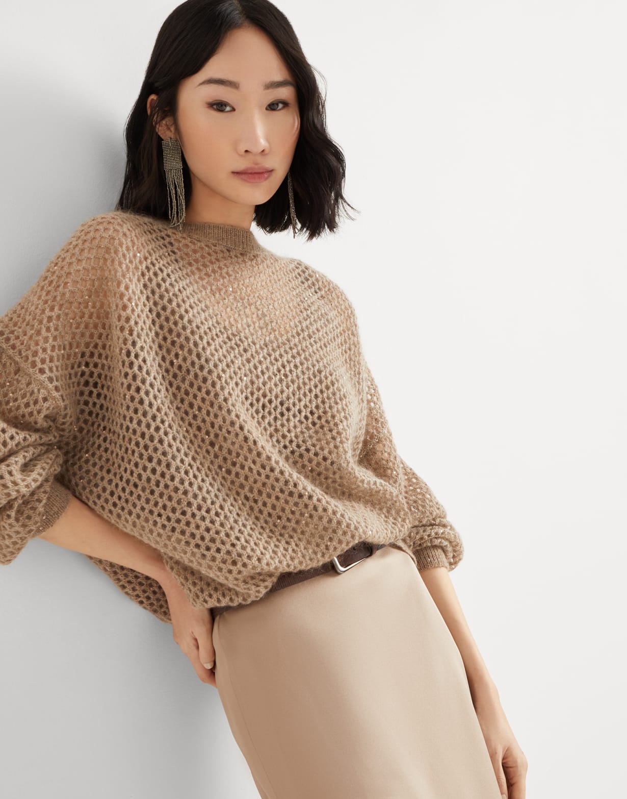 闪耀网眼针织衫 榛子色 女款 - Brunello Cucinelli