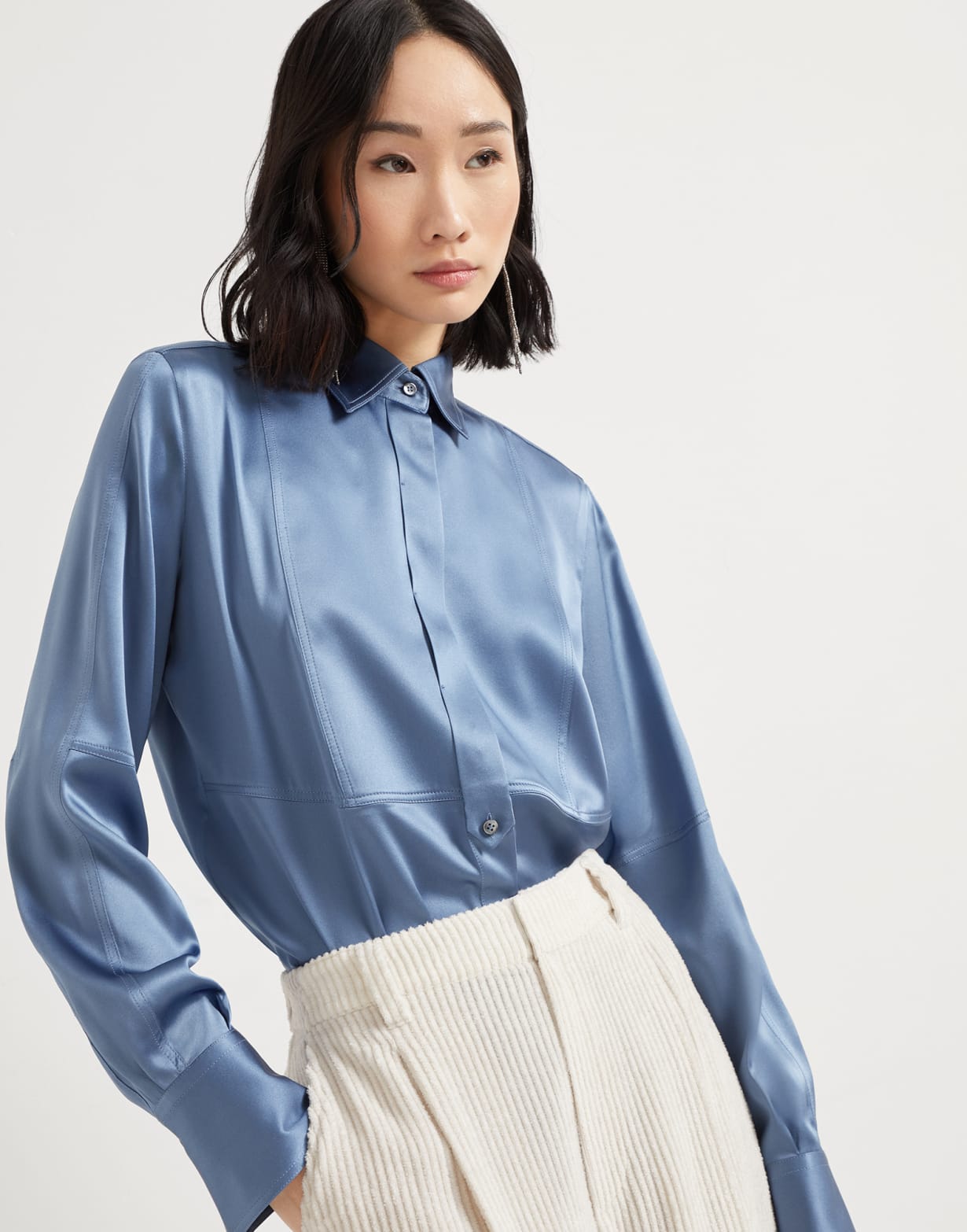 缎面衬衫 牛津蓝 女款 - Brunello Cucinelli