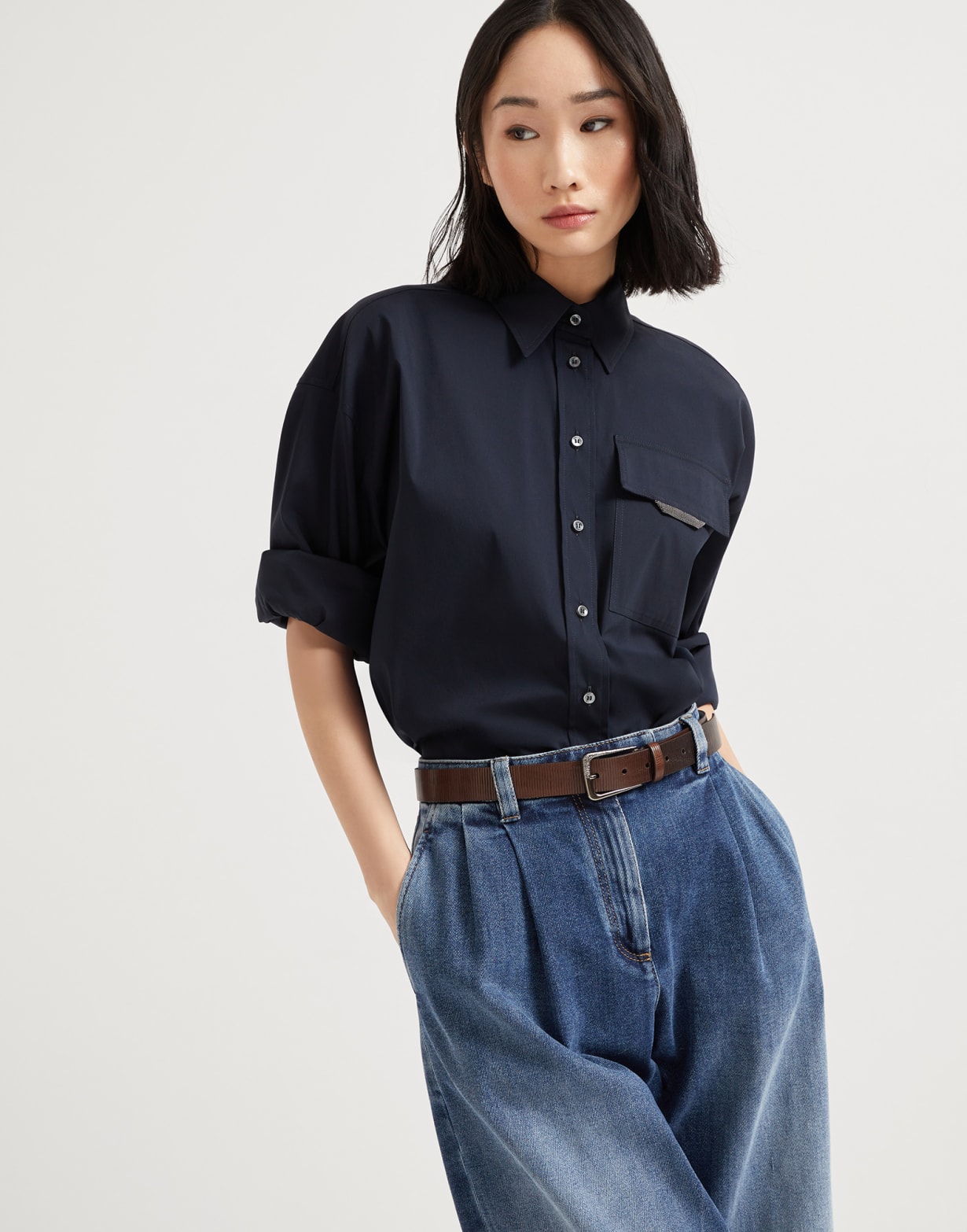 Stretch poplin shirt Night Woman - Brunello Cucinelli