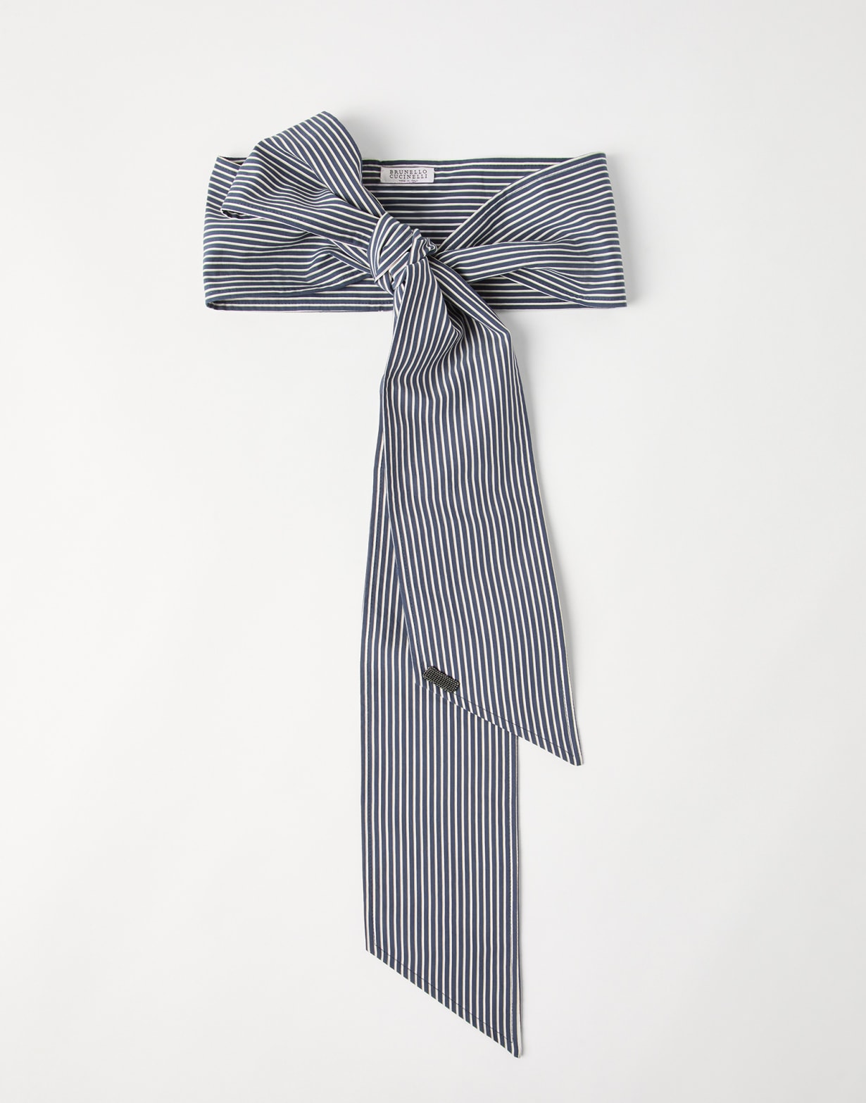Poplin foulard with monili Blue Woman - Brunello Cucinelli