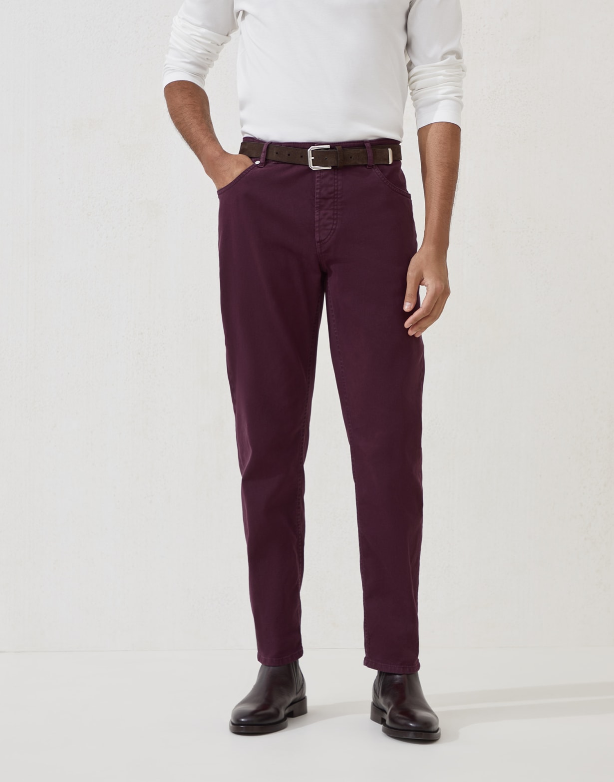 Lightweight denim trousers Burgundy Man - Brunello Cucinelli