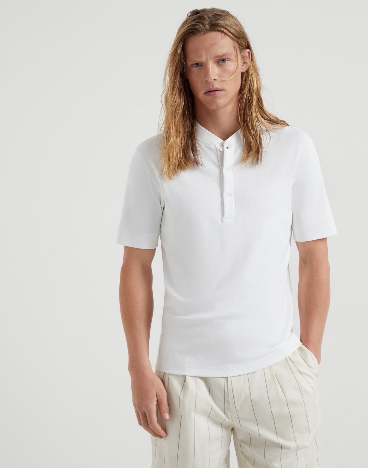 Henley collar T-shirt White Man - Brunello Cucinelli