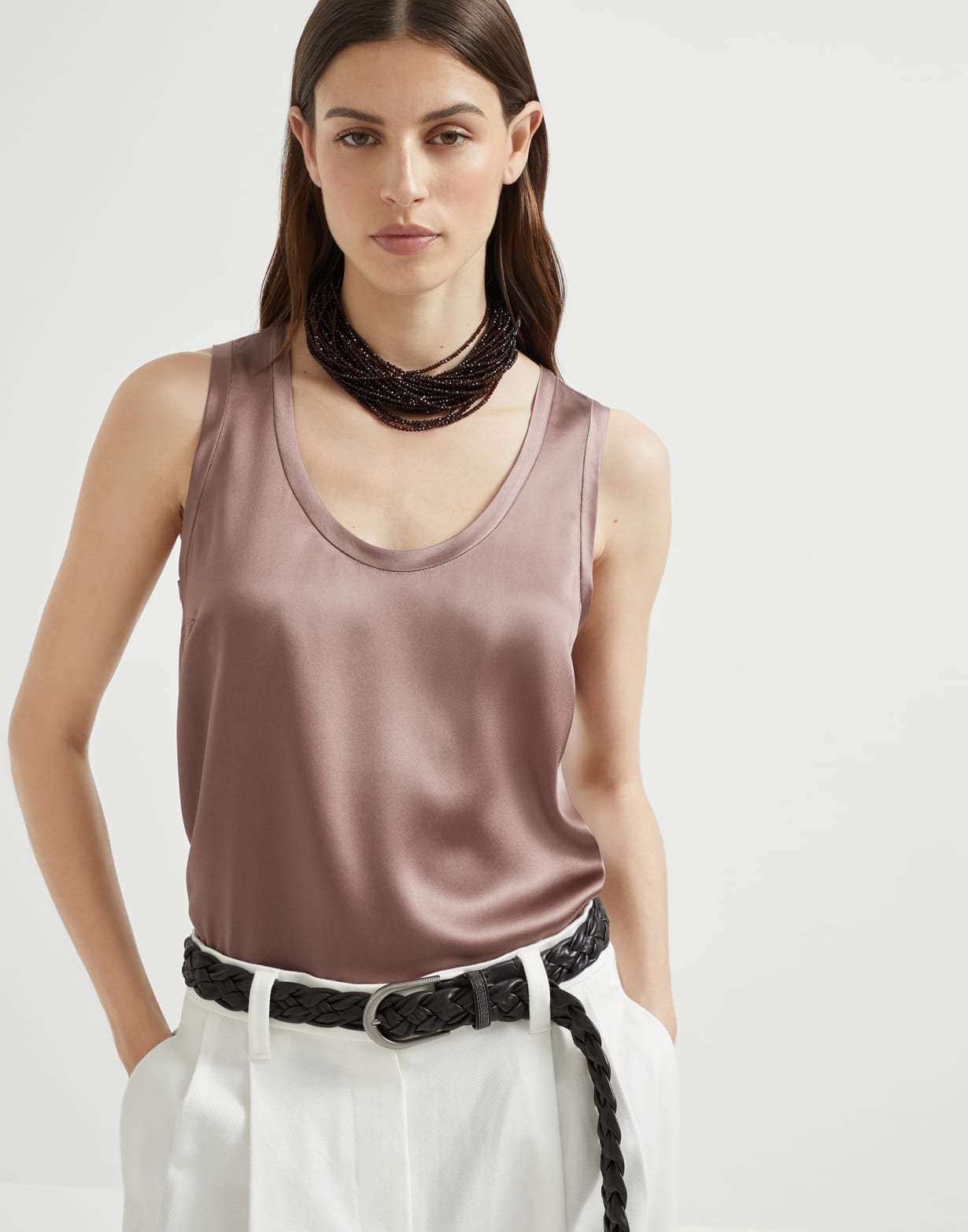 Satin top Chocolate Woman - Brunello Cucinelli