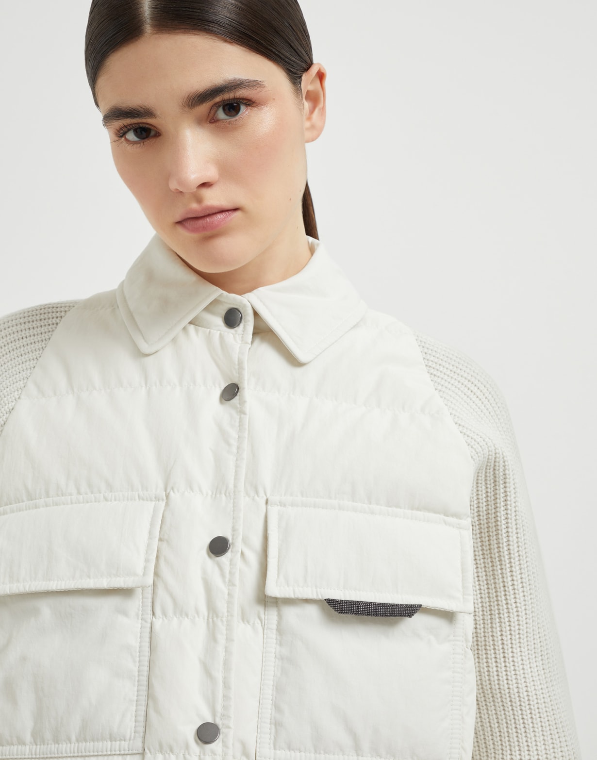Cotton down jacket Ivory Woman - Brunello Cucinelli