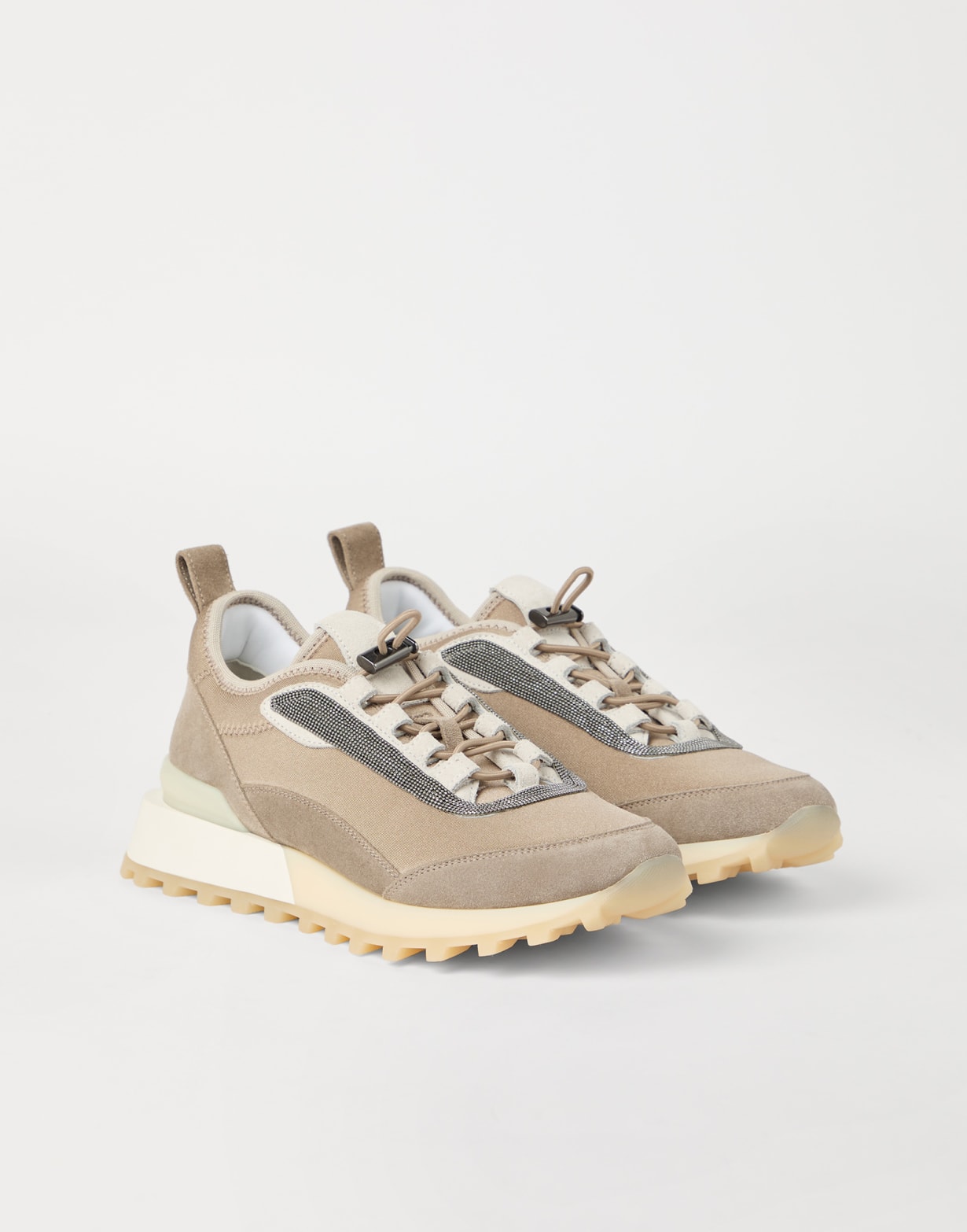 Techno fabric and suede runners Beige Woman - Brunello Cucinelli