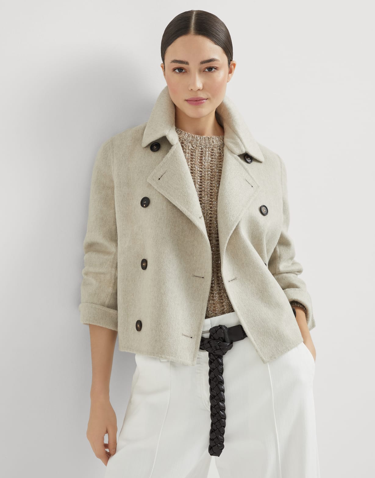 Hand-finished Caban jacket Cool Beige Woman - Brunello Cucinelli