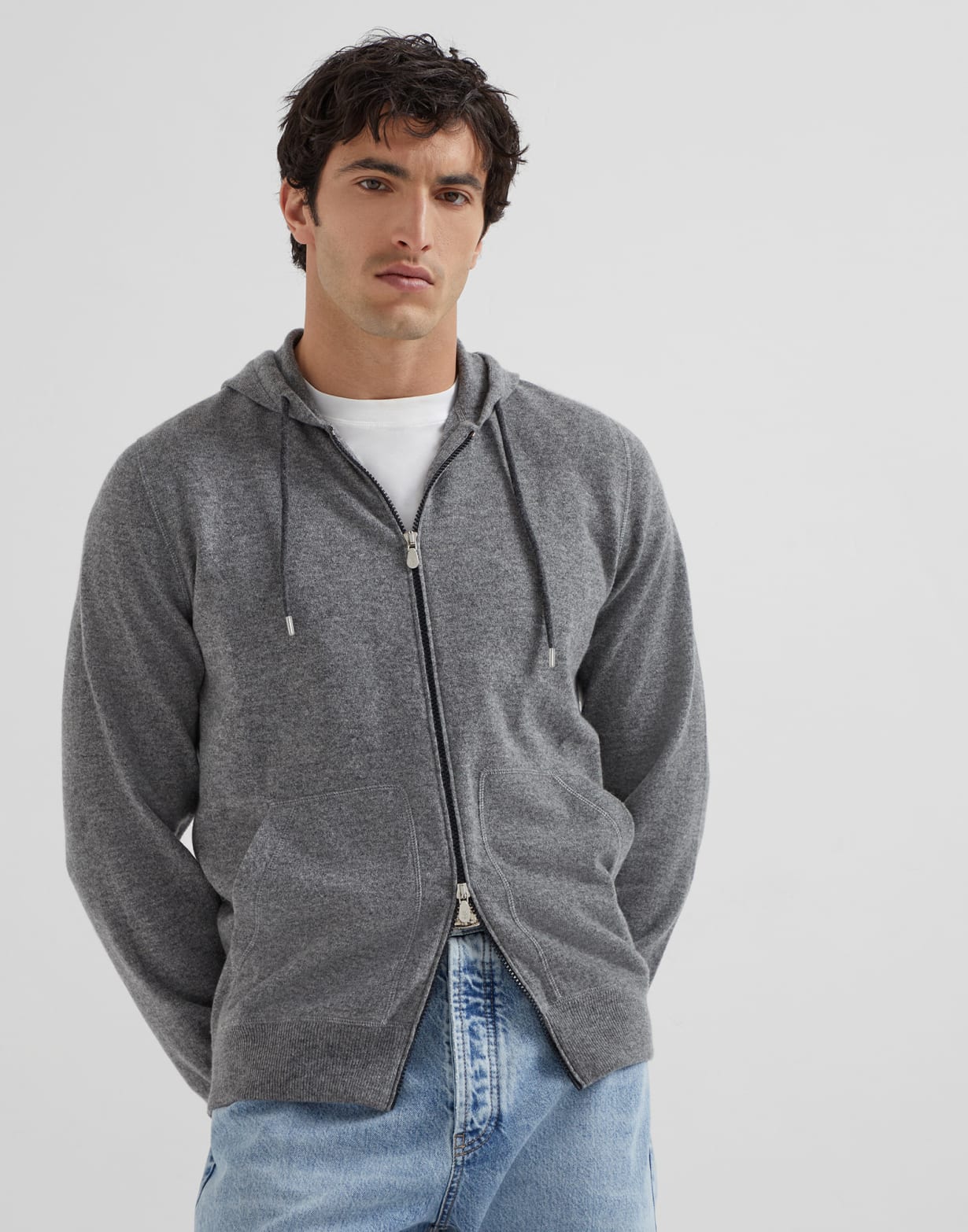 Sweatshirt-style cardigan Dark Grey Man - Brunello Cucinelli