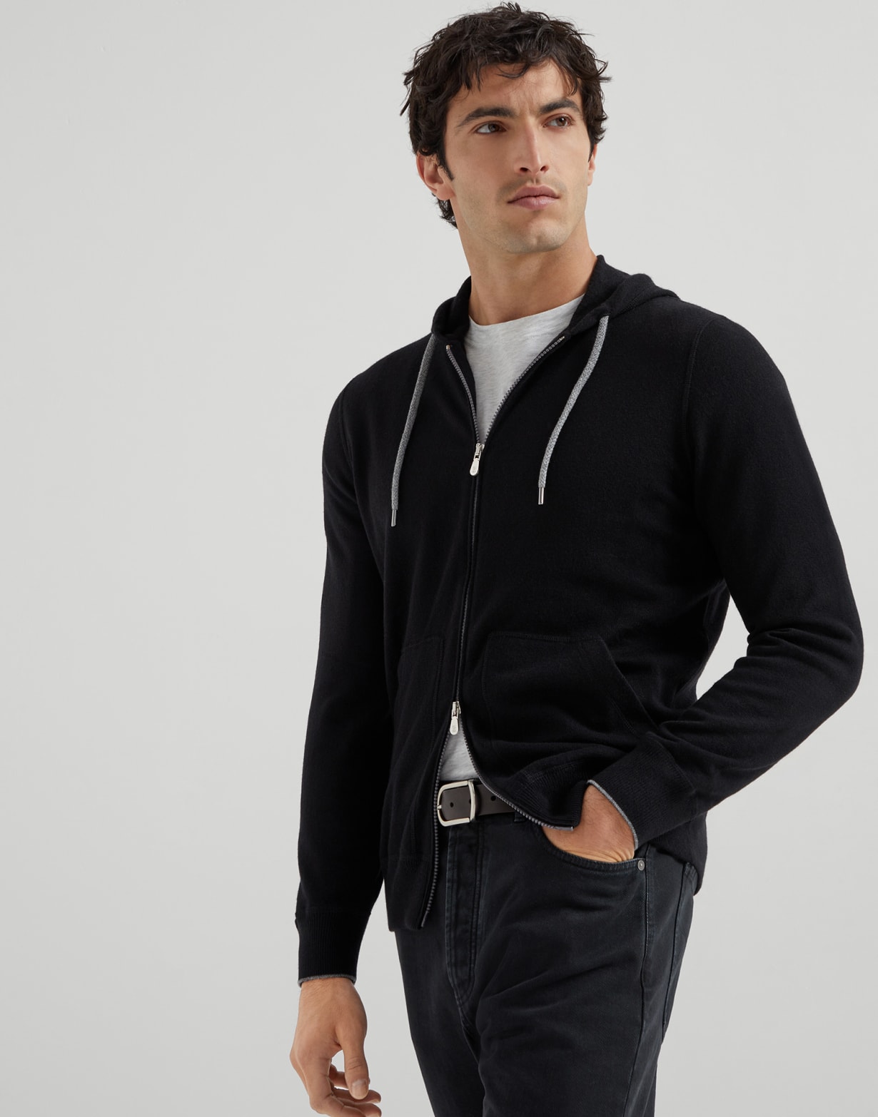 Sweatshirt-style cardigan Black Man - Brunello Cucinelli