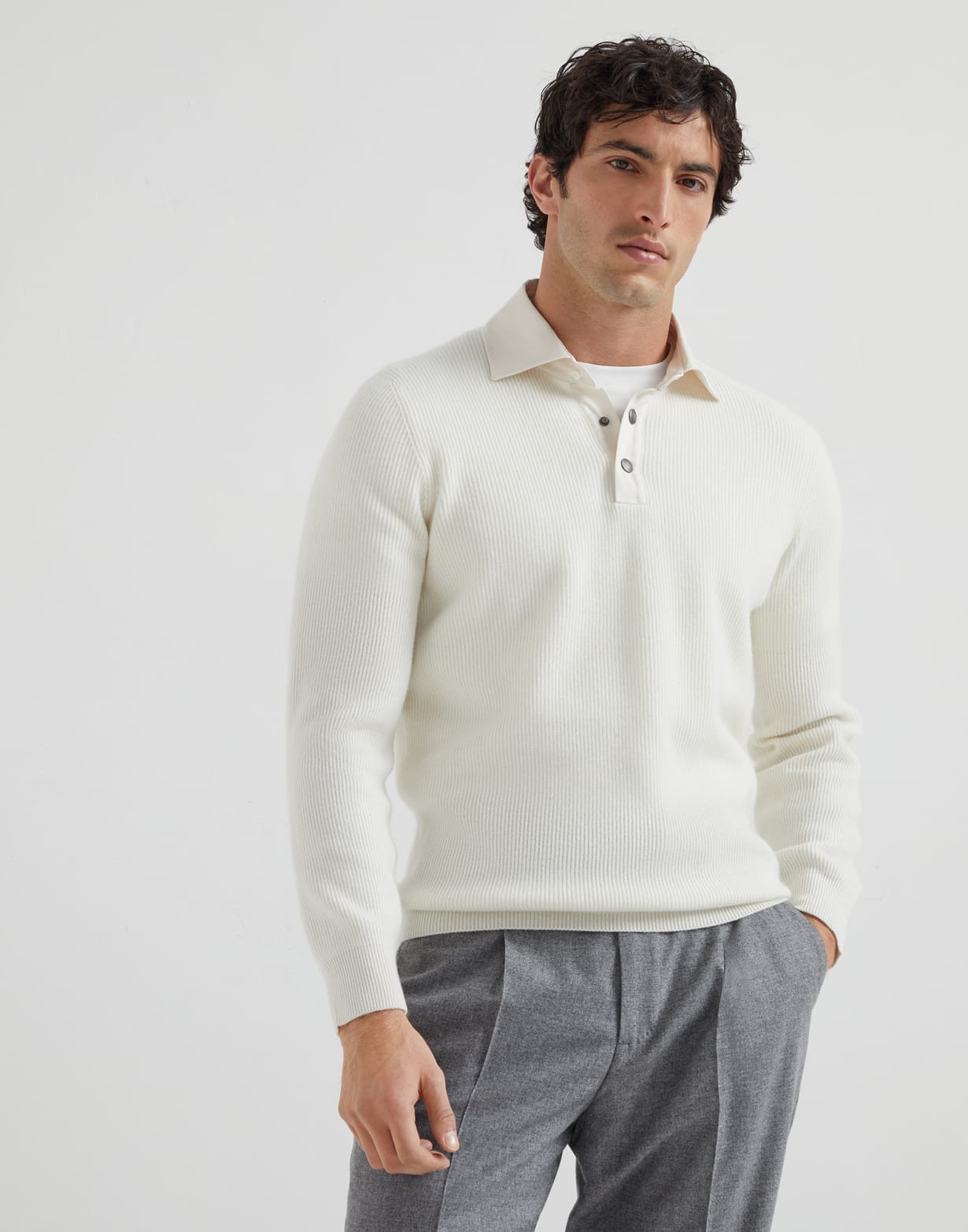Polo de punto acanalado Panamá Hombre - Brunello Cucinelli
