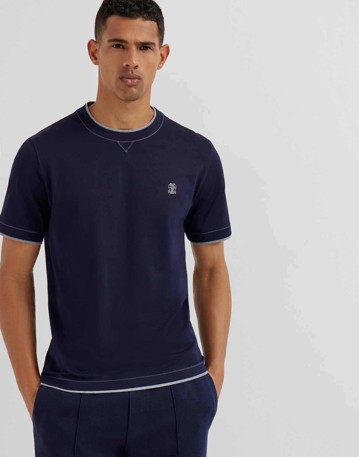 Футболка с эффектом наложения слоев Кобальтово-Синий Мужчина - Brunello Cucinelli