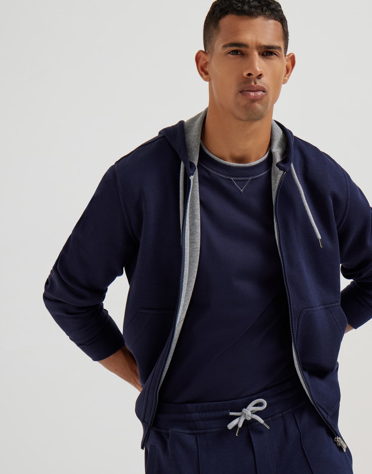 T-shirt with faux-layering Cobalt Man - Brunello Cucinelli
