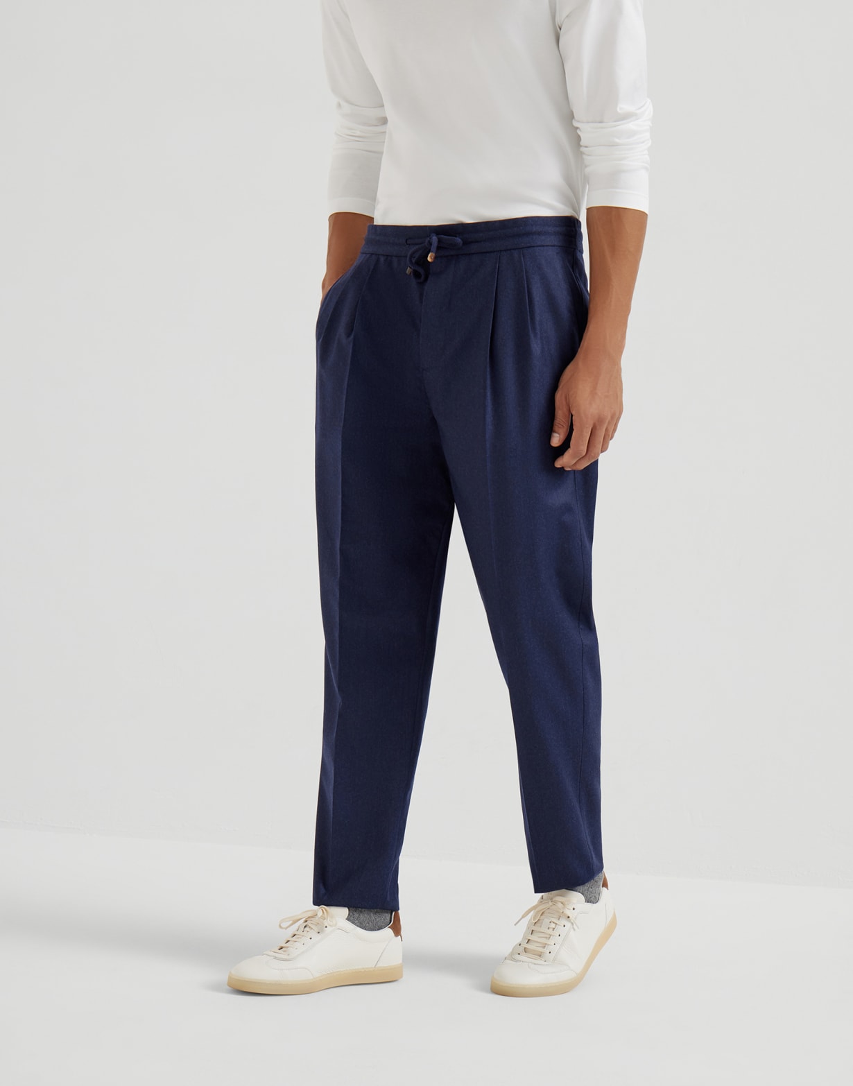 Pantalon en flanelle de laine vierge Bleu Marine Homme - Brunello Cucinelli