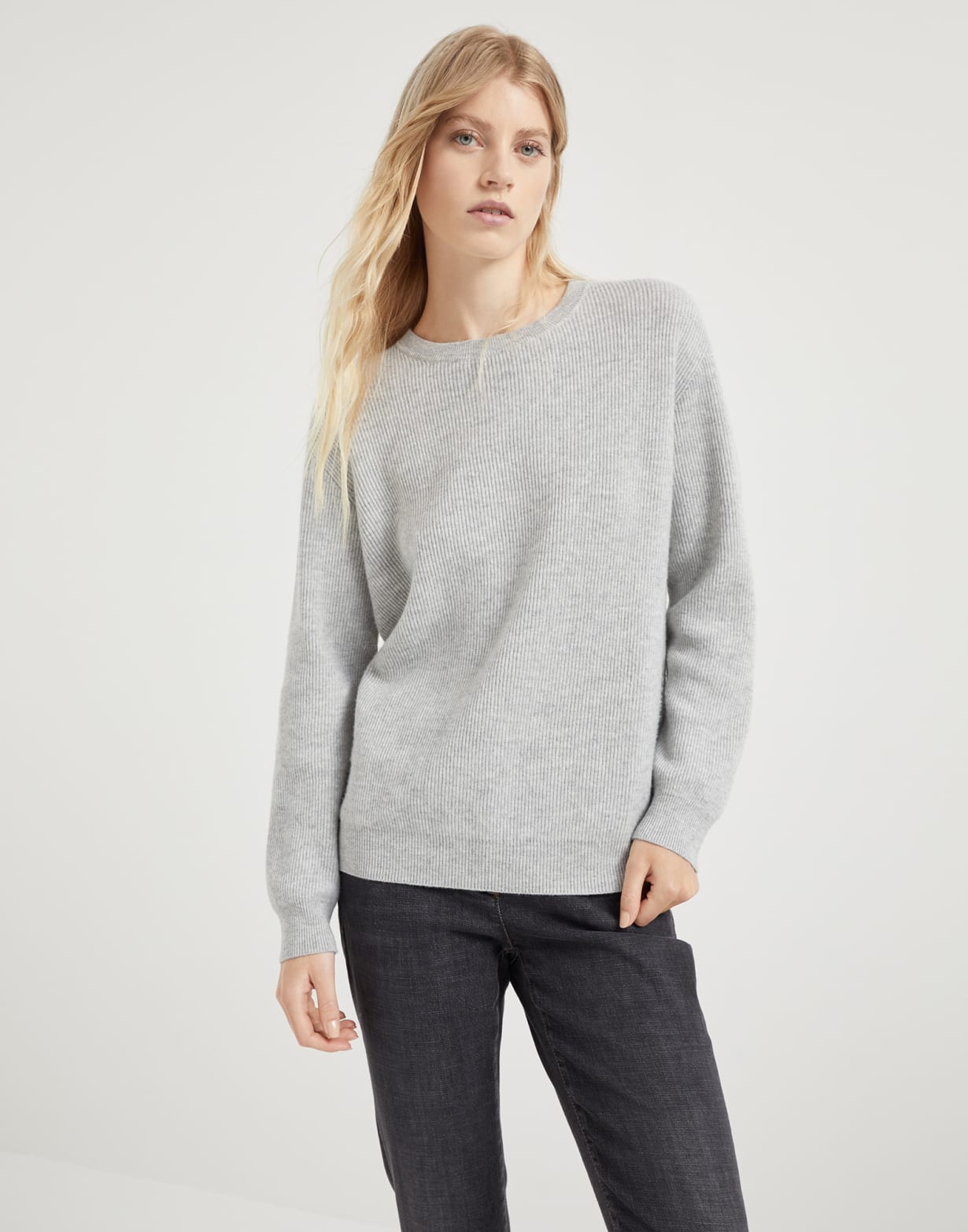 English Rib knit sweater Light Grey Woman - Brunello Cucinelli