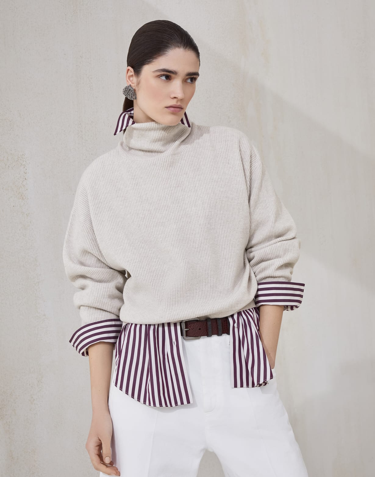 Wool, cashmere and silk sweater Cool Beige Woman - Brunello Cucinelli