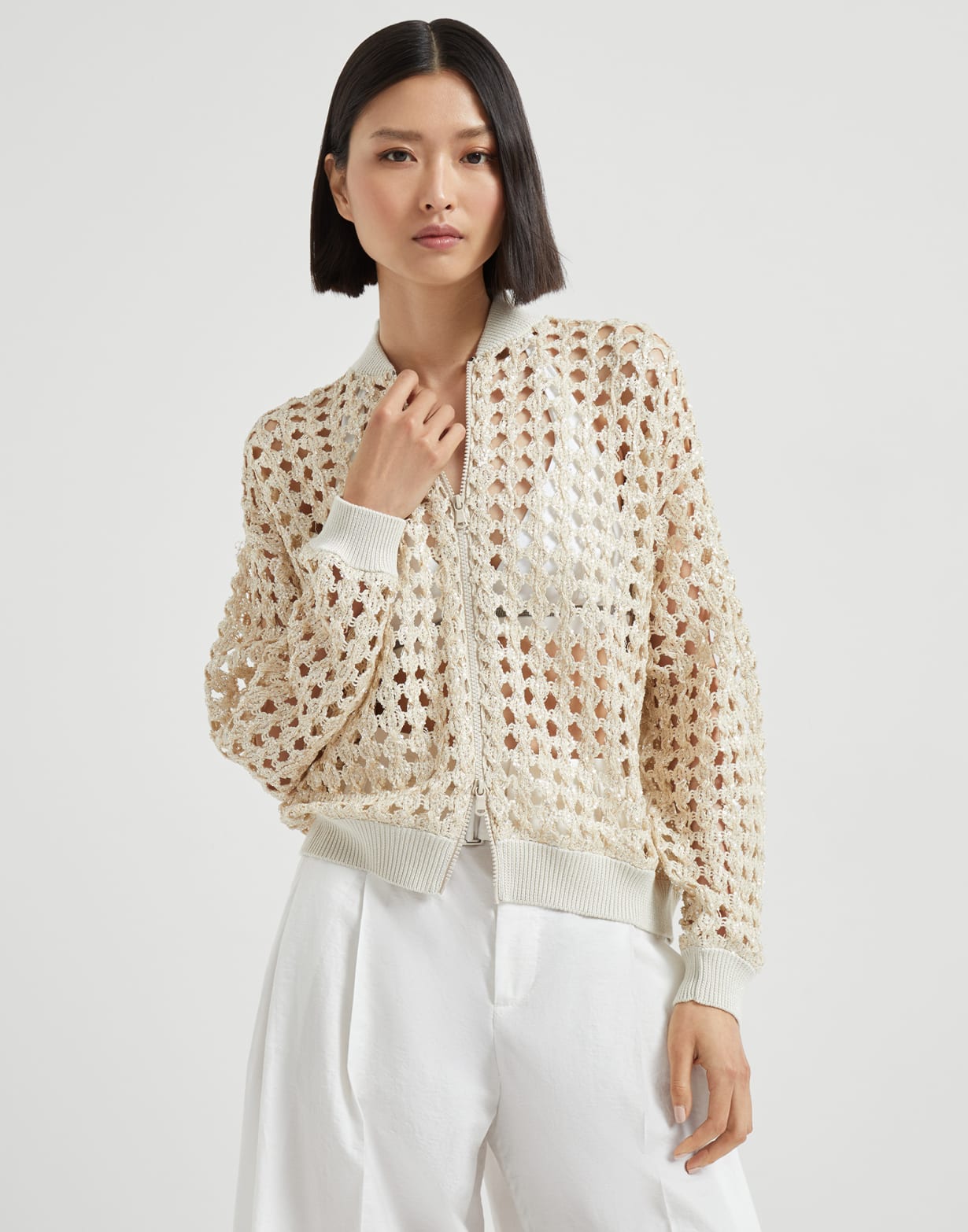 Dazzling Embroidery bomber Milk Woman - Brunello Cucinelli