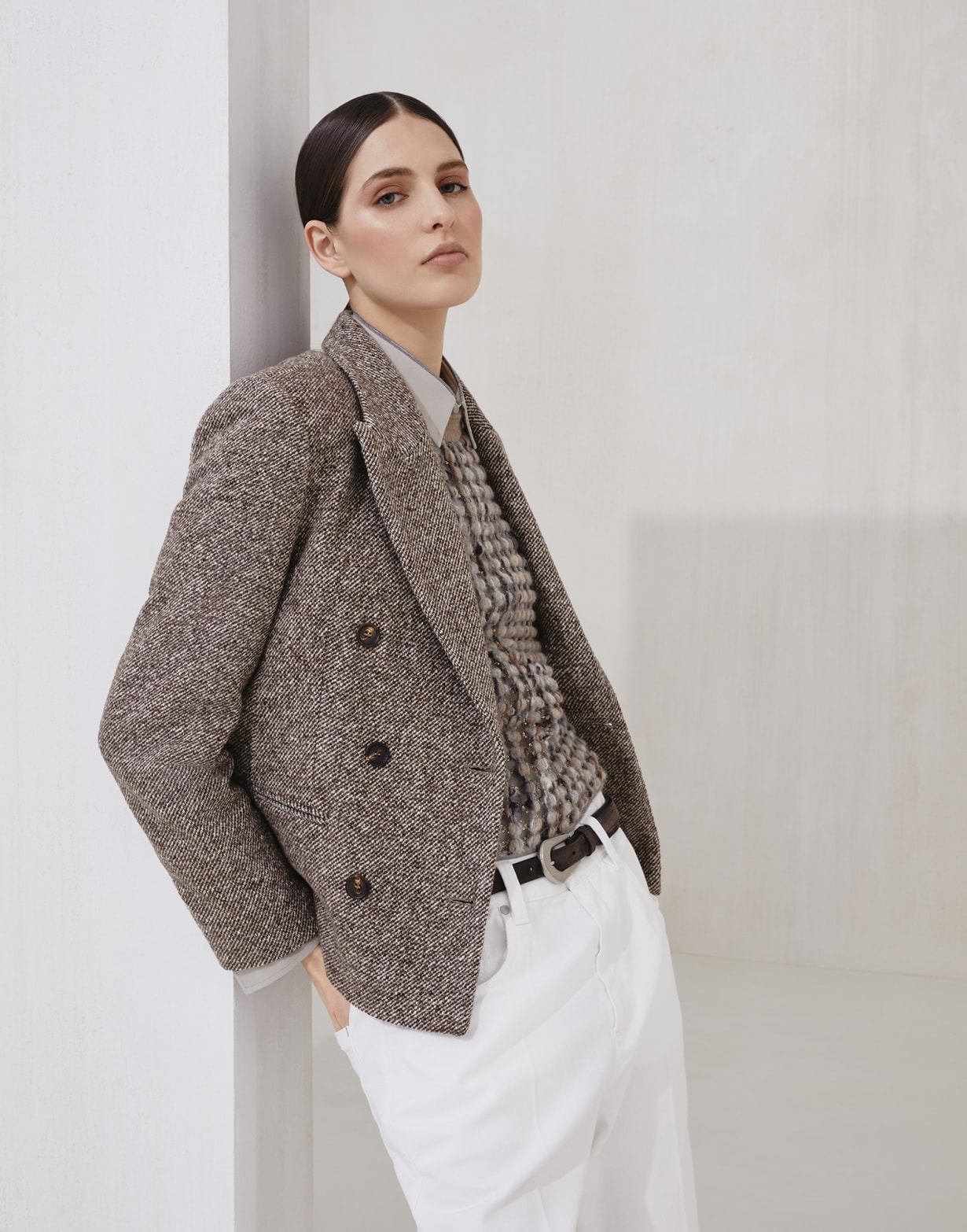 Blazer aus meliertem Köper Braun Damen - Brunello Cucinelli