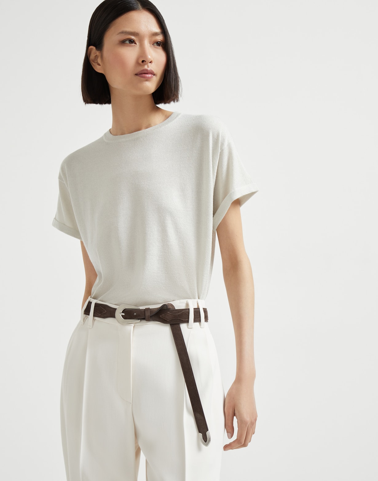 Cashmere and silk lightweight sweater White Woman - Brunello Cucinelli