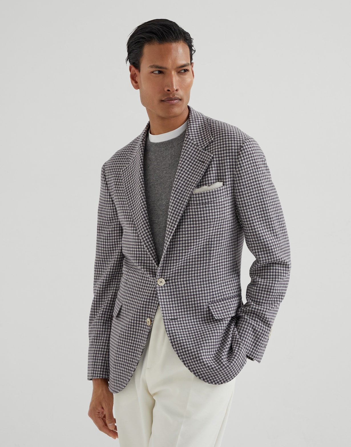 Houndstooth deconstructed blazer Burgundy Man - Brunello Cucinelli