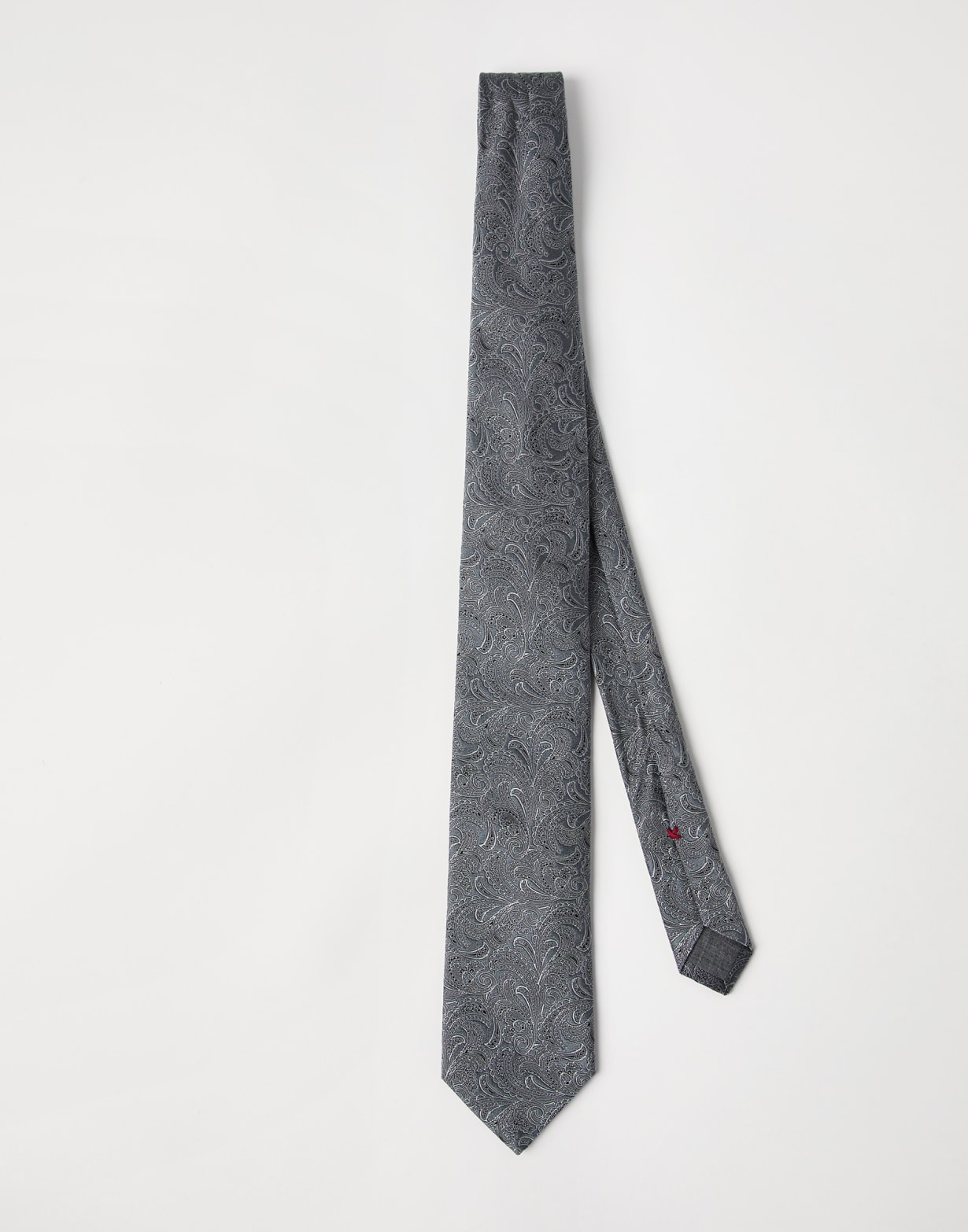 佩斯利真丝领带 灰色 男款 - Brunello Cucinelli