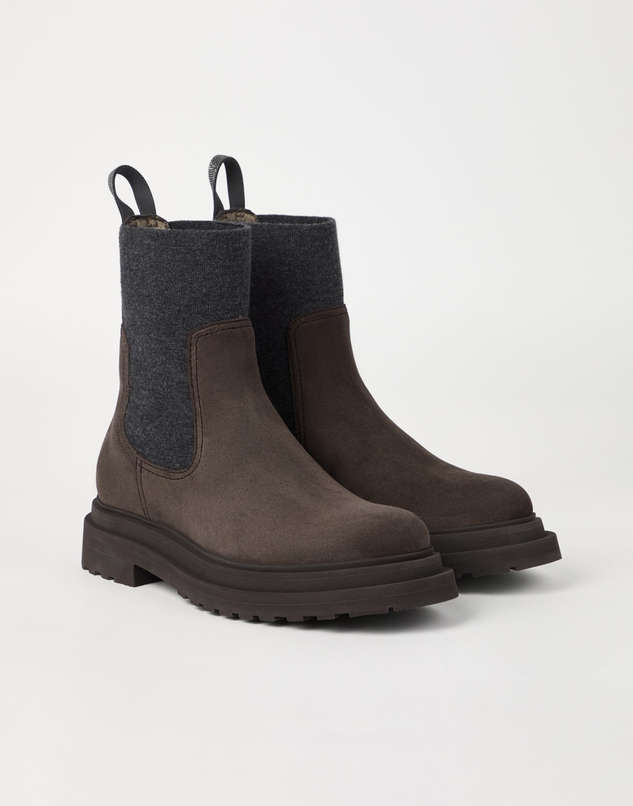 Suede boots with monili Pine Cone Brown Woman - Brunello Cucinelli