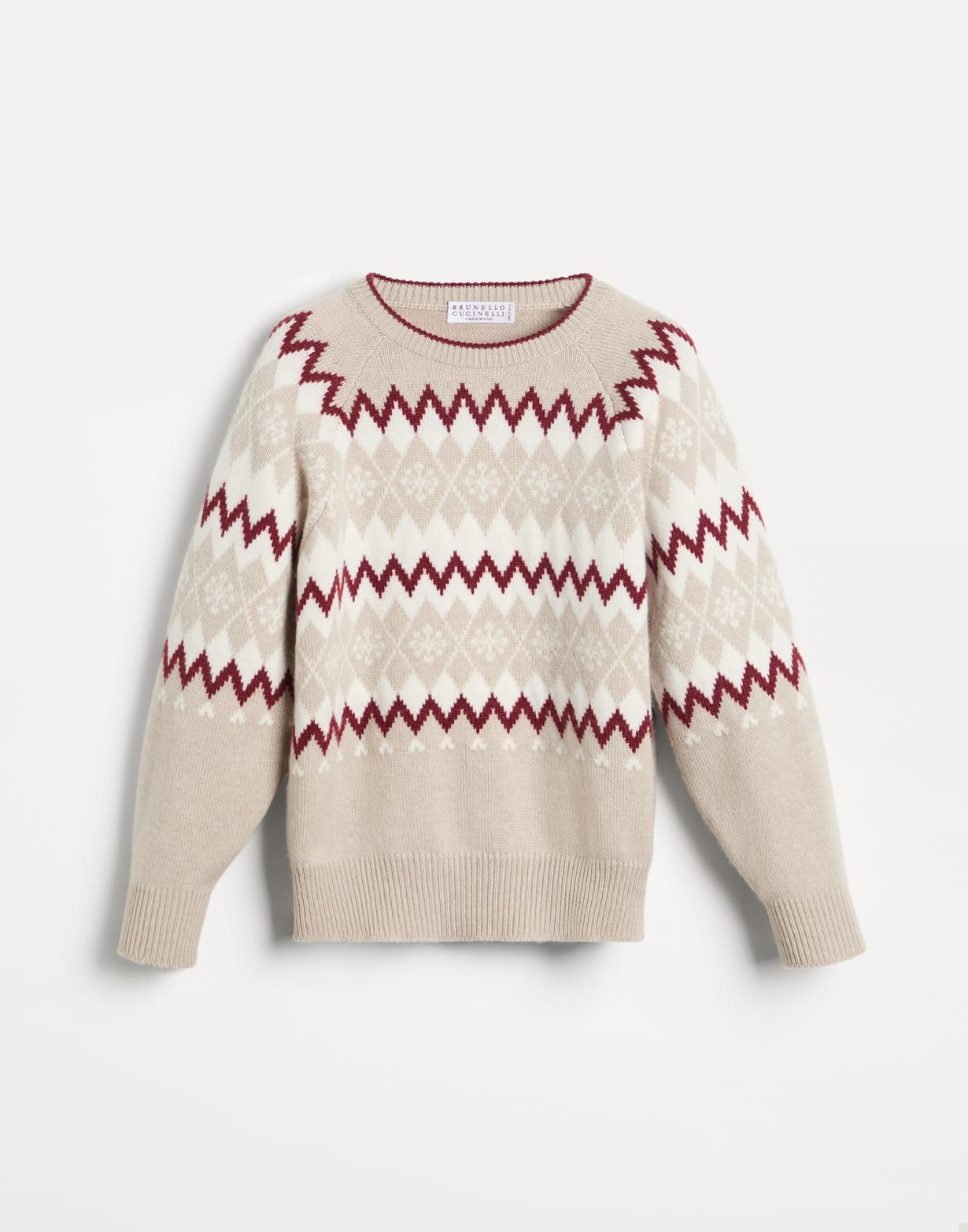 Snowflake Argyle sweater Beige Girls - Brunello Cucinelli