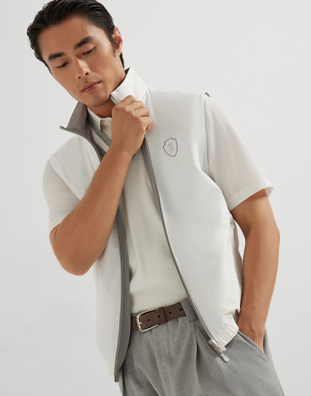 双面穿尼龙马甲 白色 男款 - Brunello Cucinelli