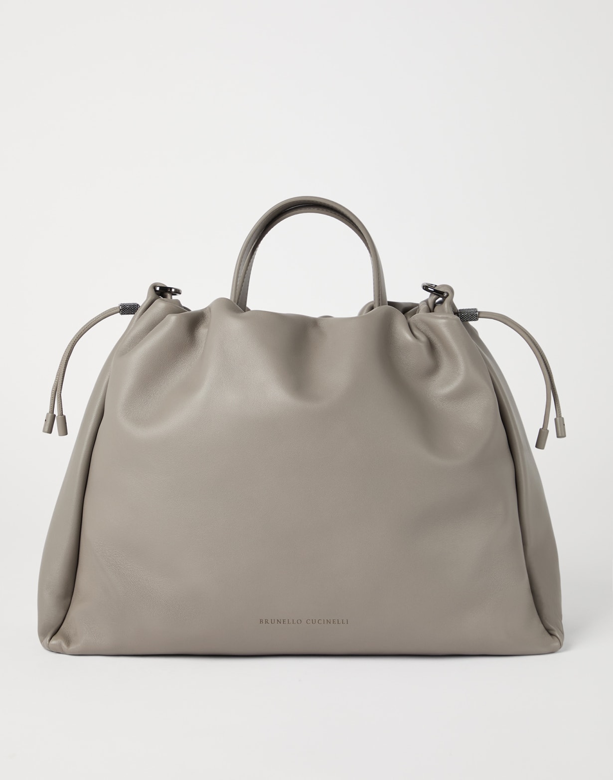 Large Soft leather Mellow Shopper bag Light Grey Woman - Brunello Cucinelli