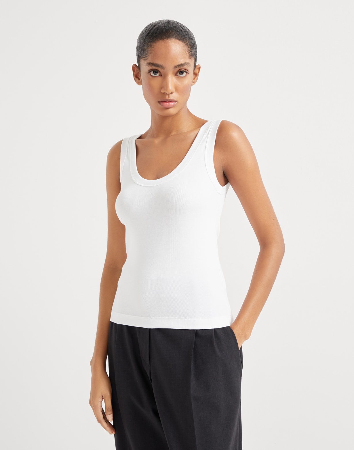 Haut en jersey côtelé Blanc Femme - Brunello Cucinelli