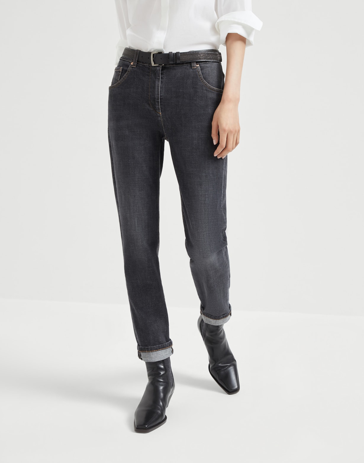 Hose in Slim Fit Dunkelgrau Damen - Brunello Cucinelli