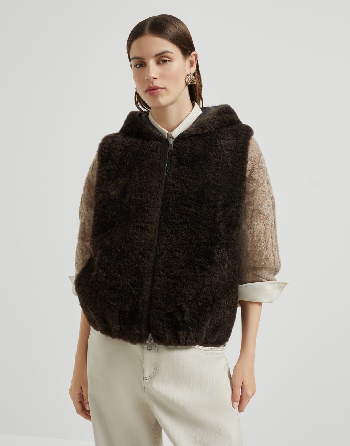 Hooded sweater vest Rust Brown Woman - Brunello Cucinelli