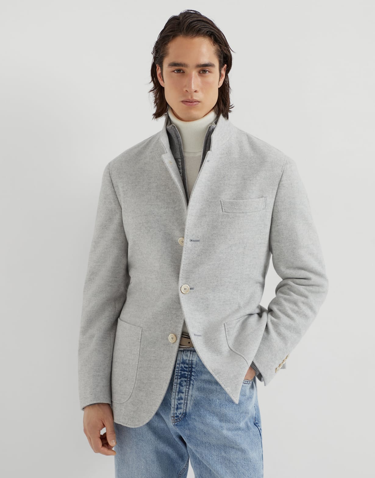 Blazer-style outerwear Light Grey Man - Brunello Cucinelli