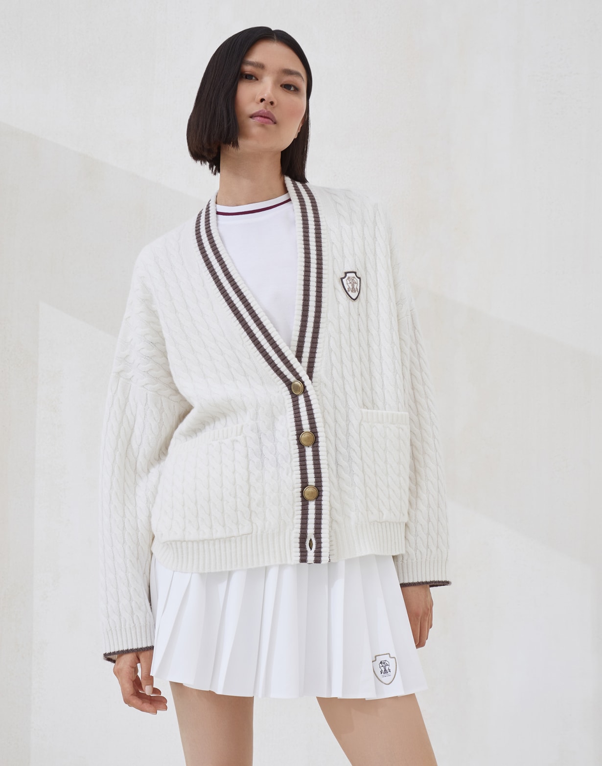 徽标装饰羊绒开衫 巴拿马色 女款 - Brunello Cucinelli